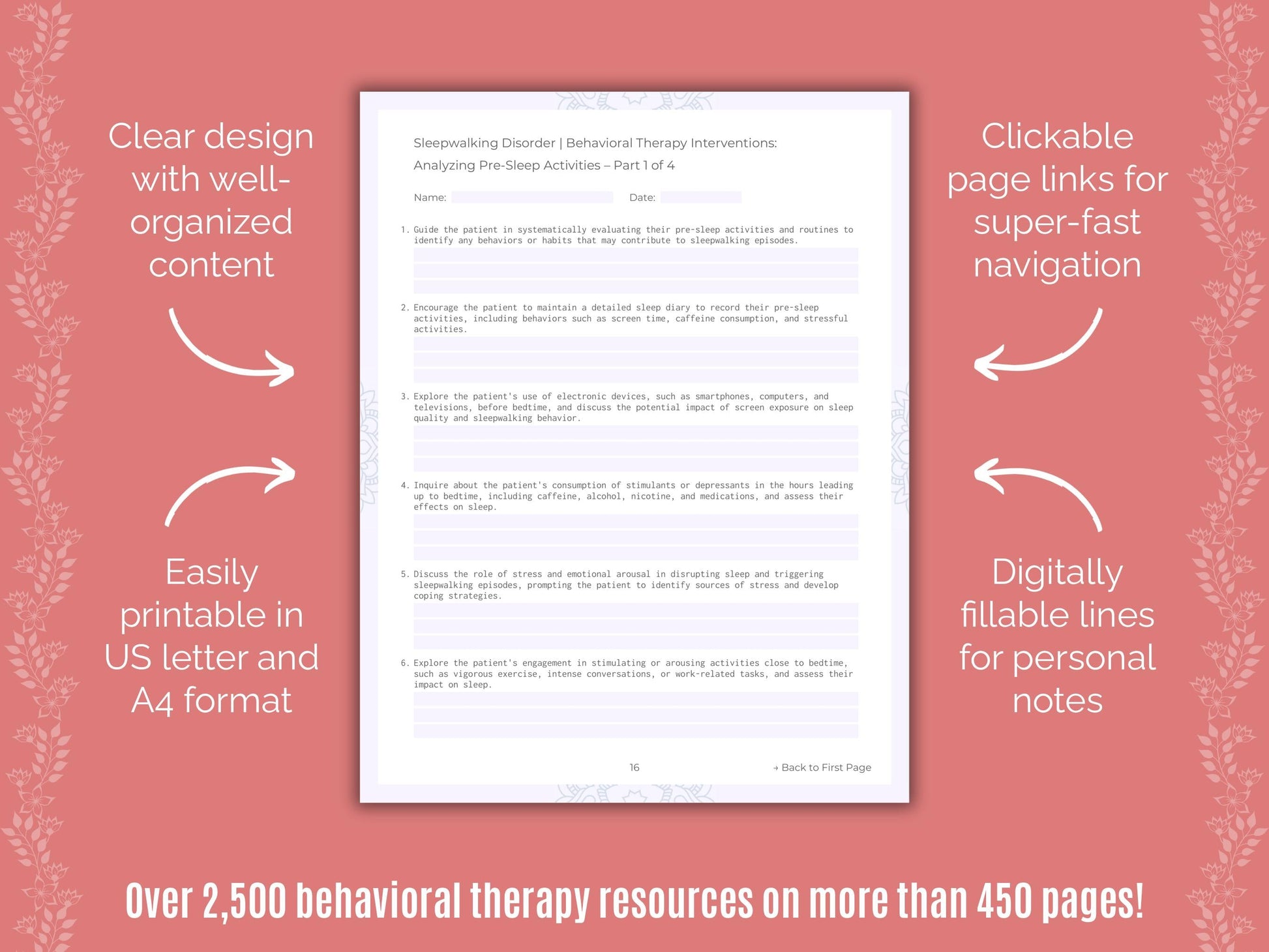 Sleepwalking Disorder Behavioral Therapy Counseling Templates