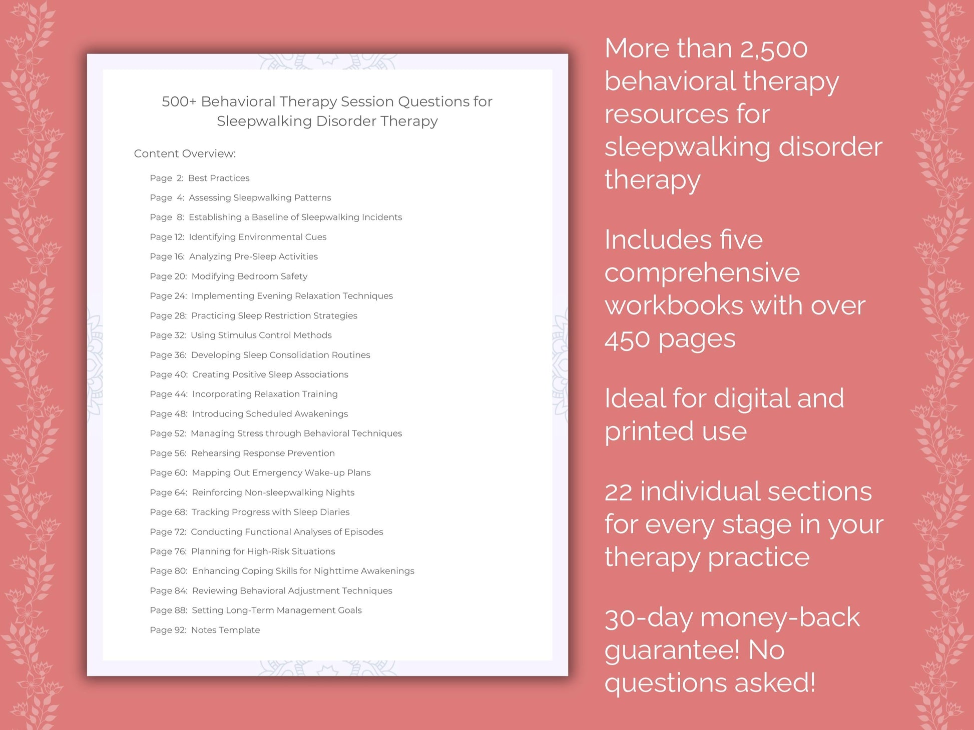 Sleepwalking Disorder Behavioral Therapy Therapist Worksheets