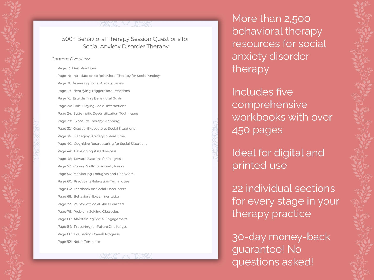 Social Anxiety Disorder Behavioral Therapy Therapist Worksheets