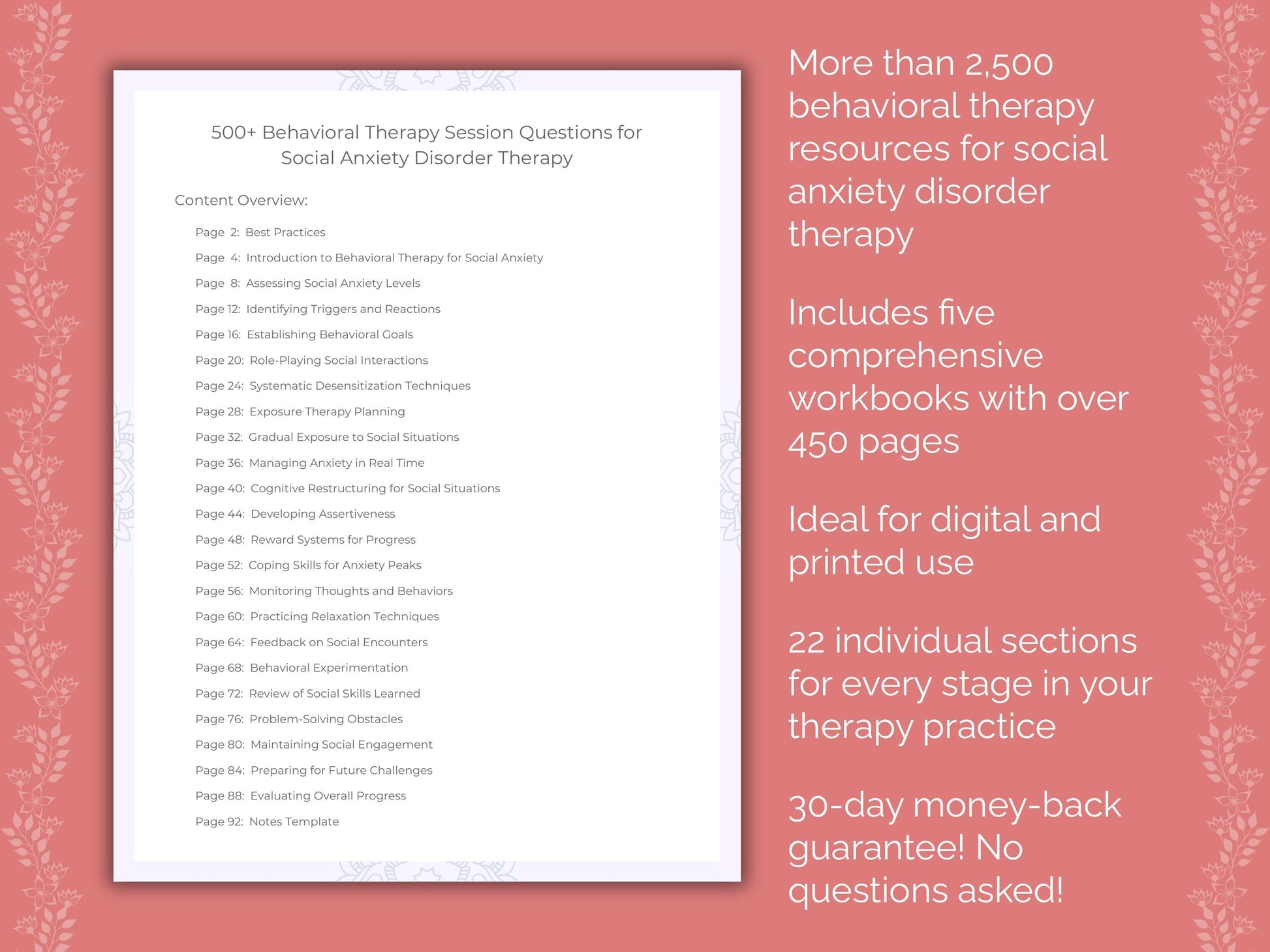 Social Anxiety Disorder Behavioral Therapy Therapist Worksheets