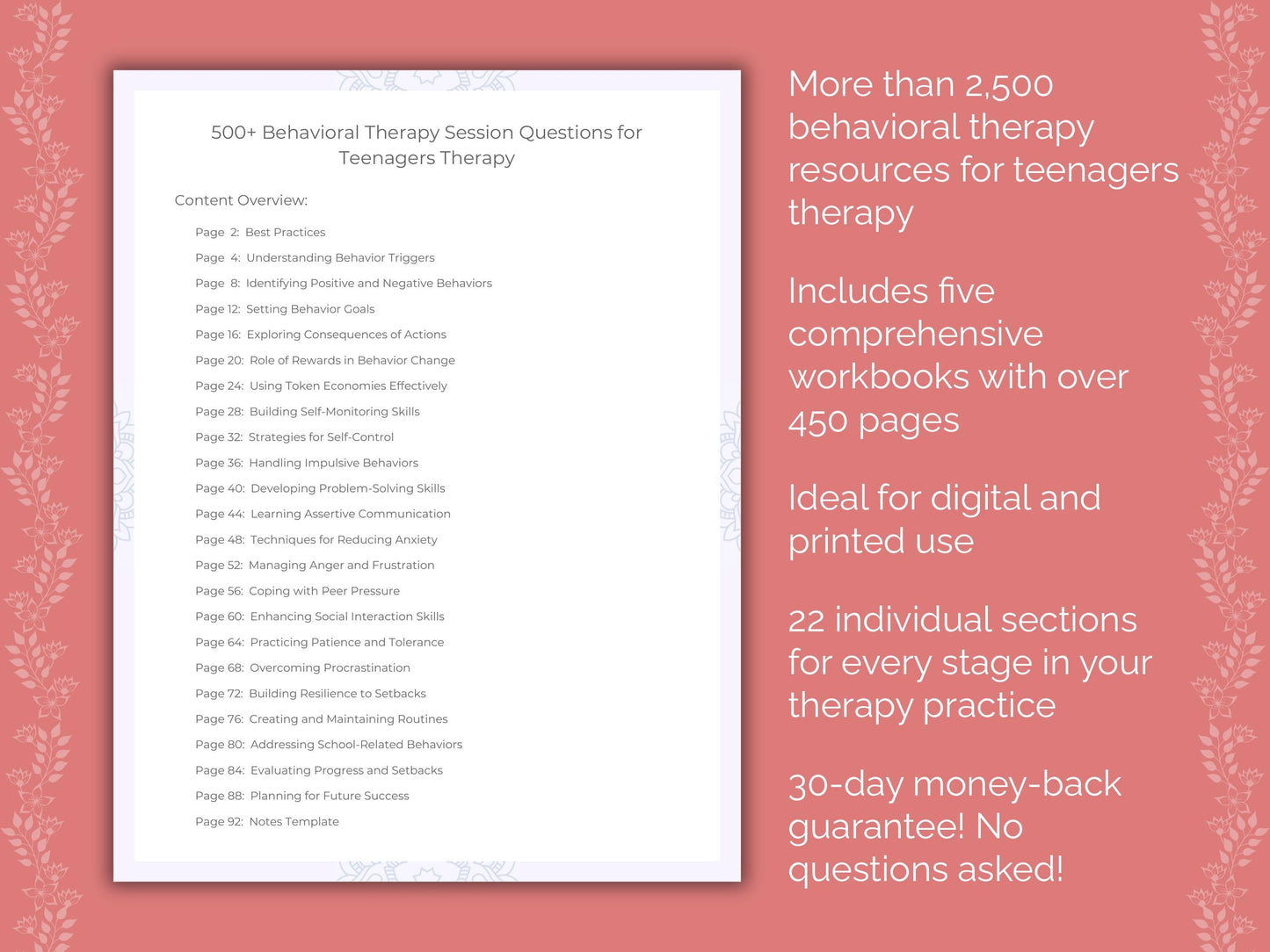 Teenagers Behavioral Therapy Therapist Worksheets