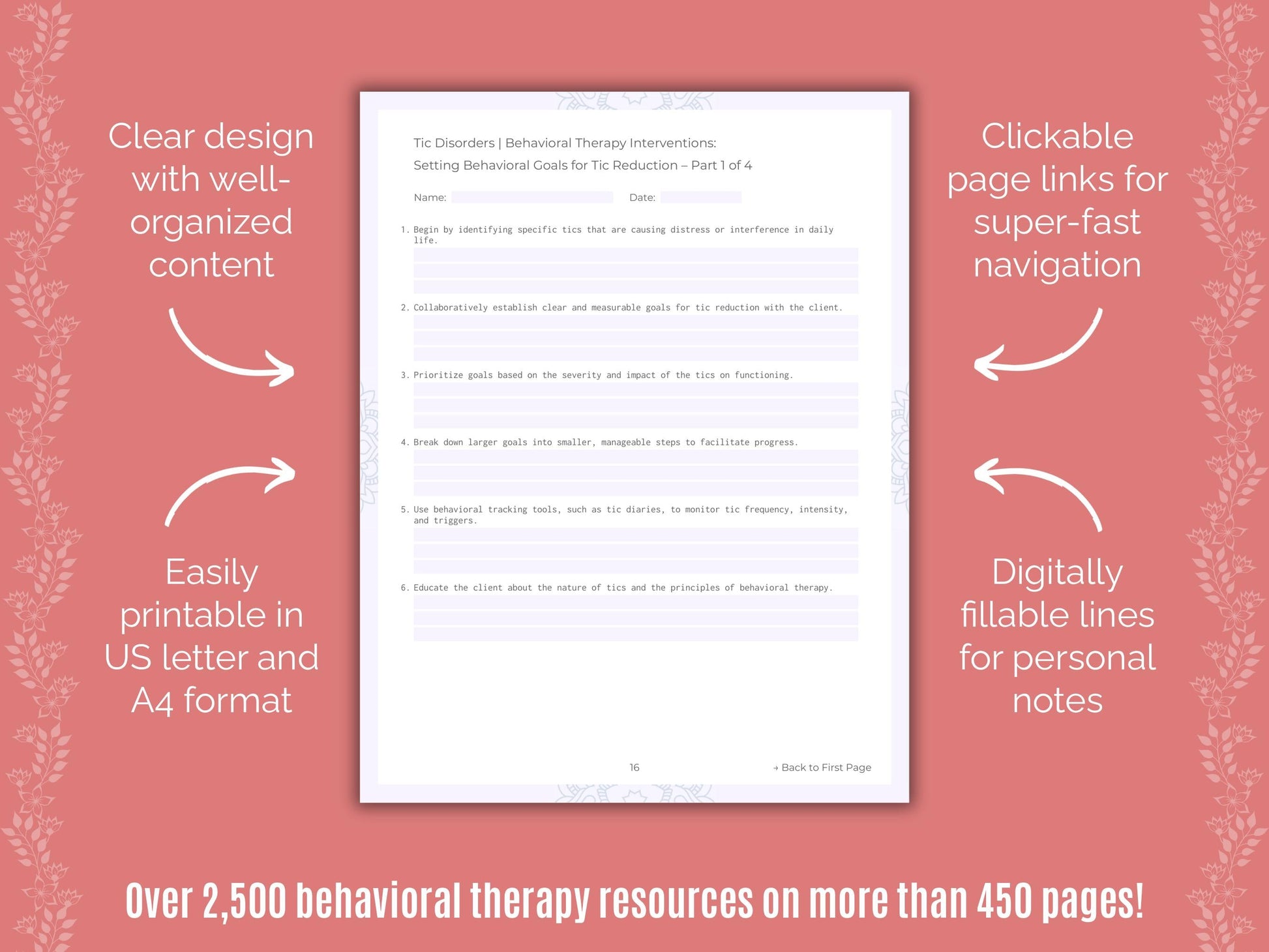 Tic Disorders Behavioral Therapy Counseling Templates