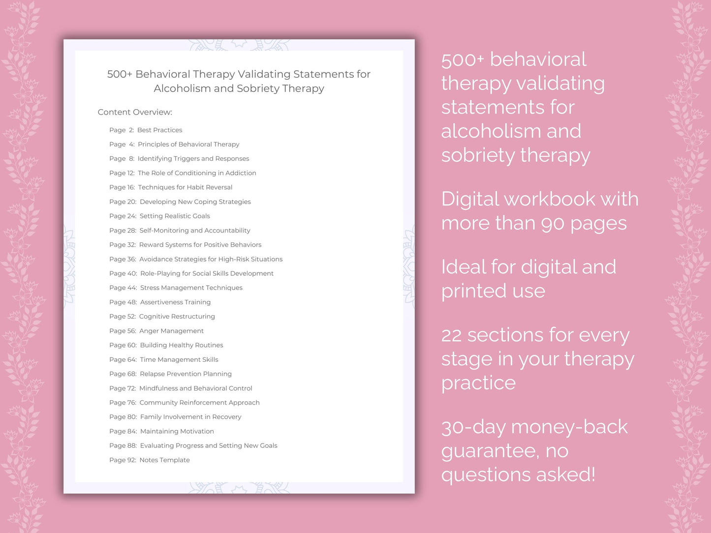 Alcoholism and Sobriety Behavioral Therapy Therapist Worksheets