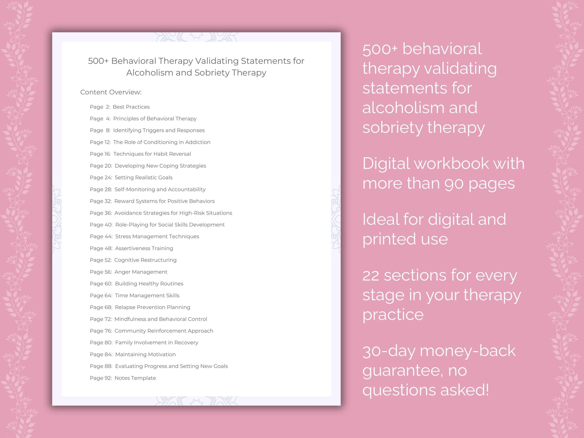 Alcoholism and Sobriety Behavioral Therapy Therapist Worksheets