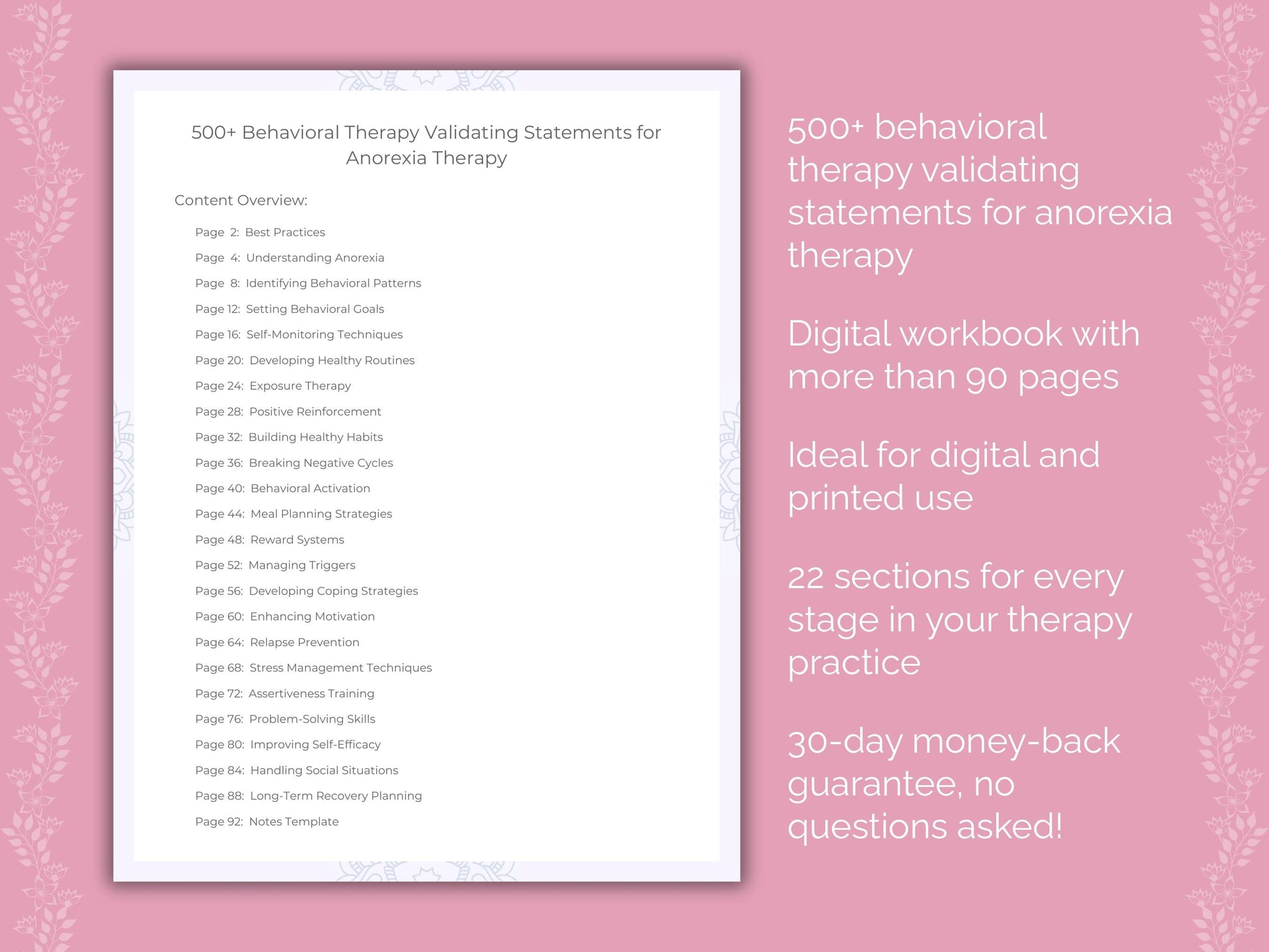 Anorexia Behavioral Therapy Therapist Worksheets