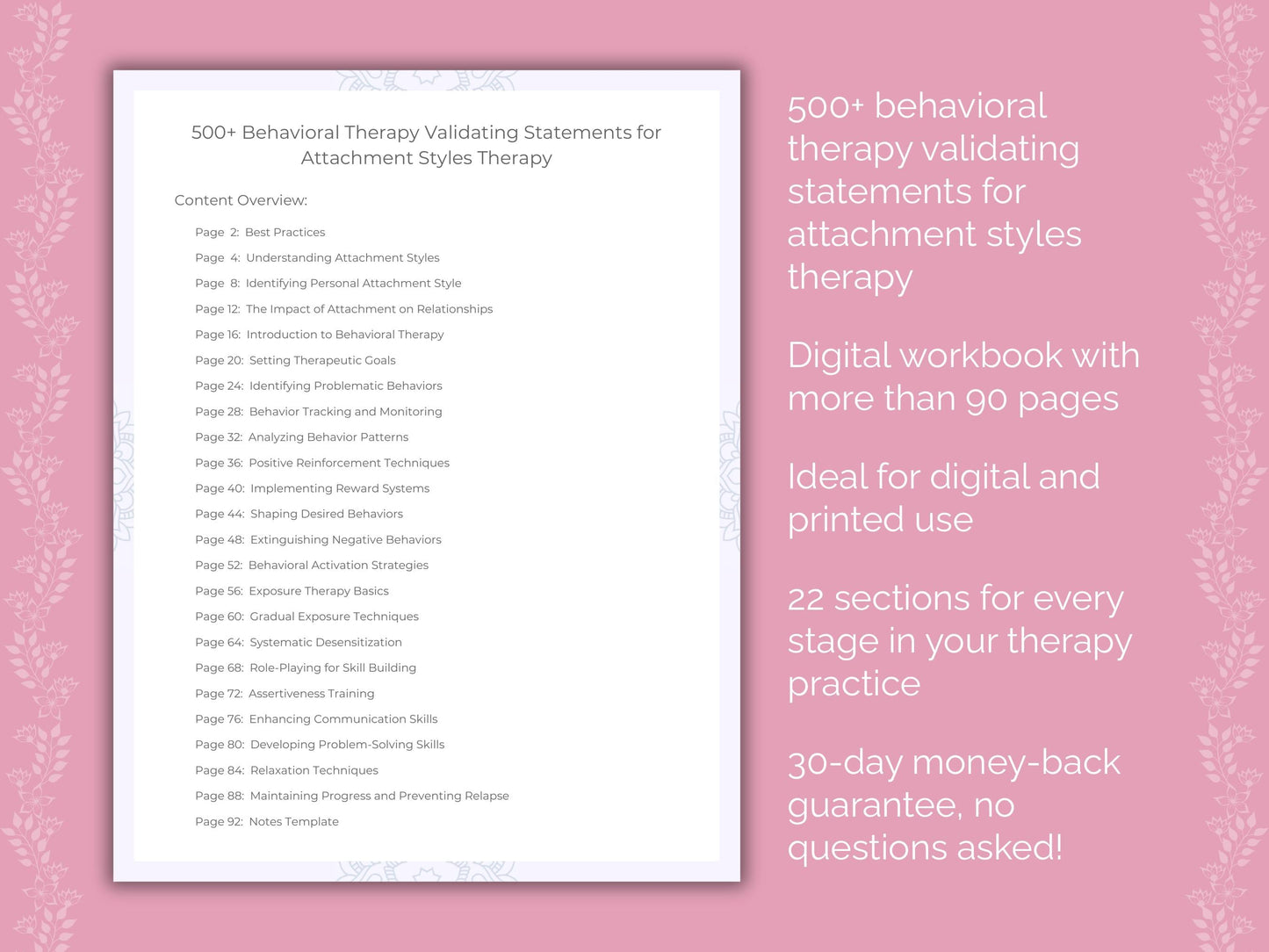 Attachment Styles Behavioral Therapy Therapist Worksheets