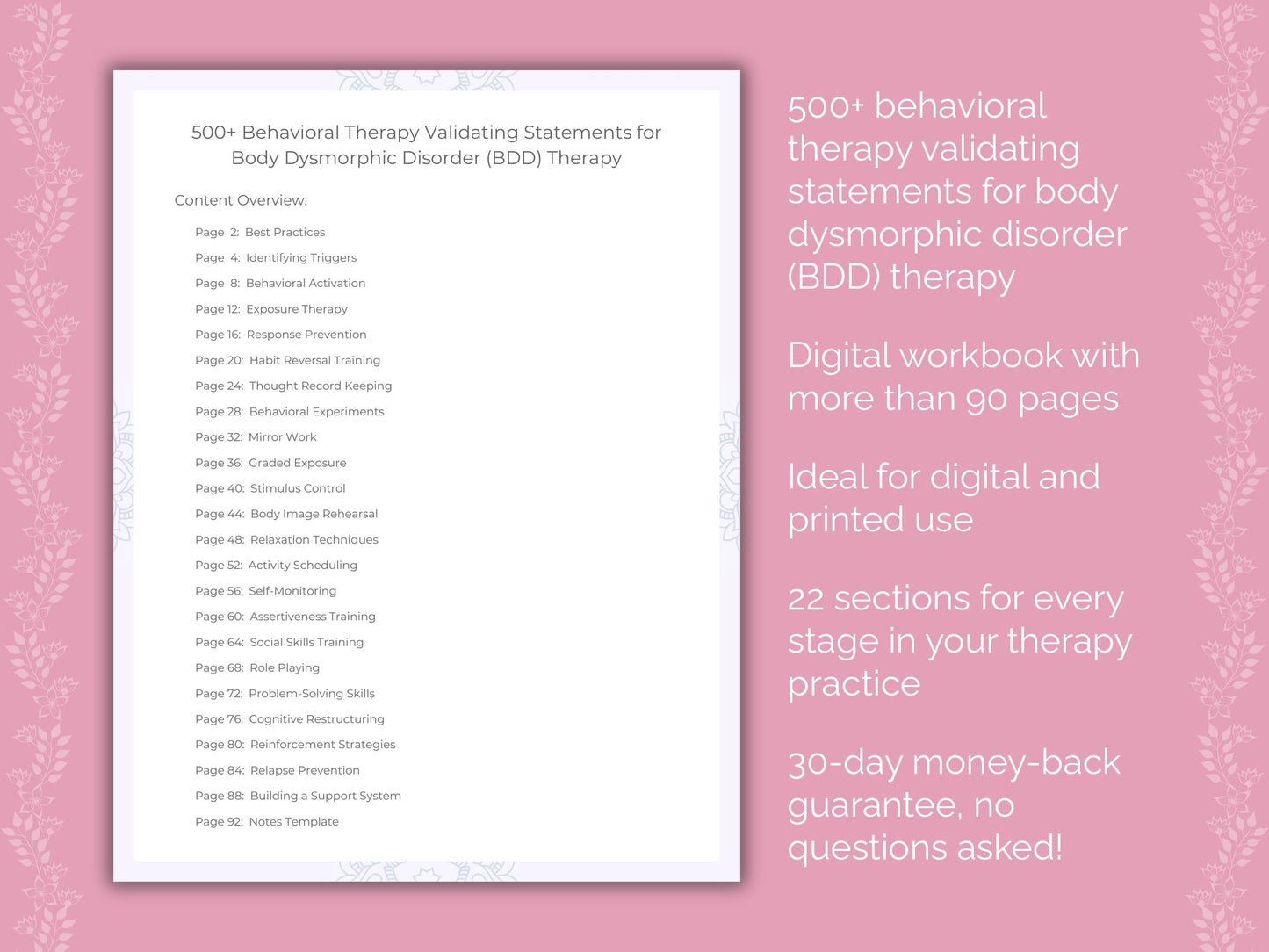 Body Dysmorphic Disorder (BDD) Behavioral Therapy Therapist Worksheets