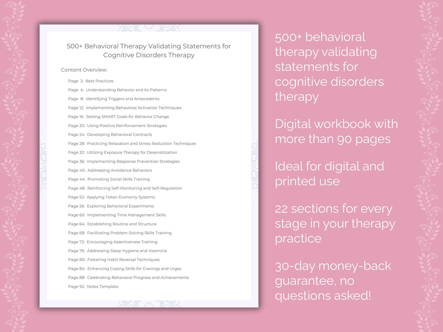 Cognitive Disorders Behavioral Therapy Therapist Worksheets