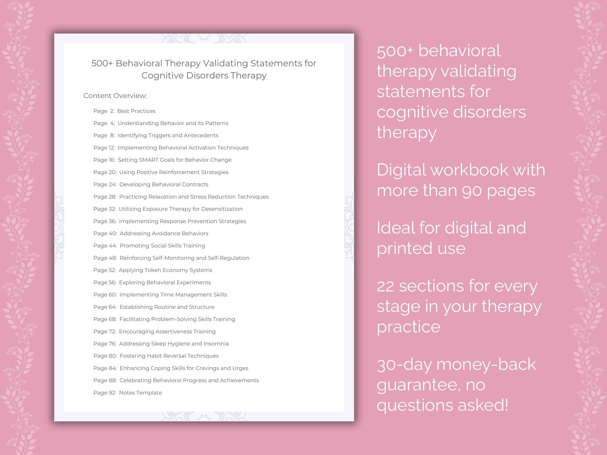 Cognitive Disorders Behavioral Therapy Therapist Worksheets