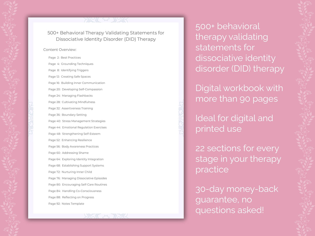 Dissociative Identity Disorder (DID) Behavioral Therapy Therapist Worksheets