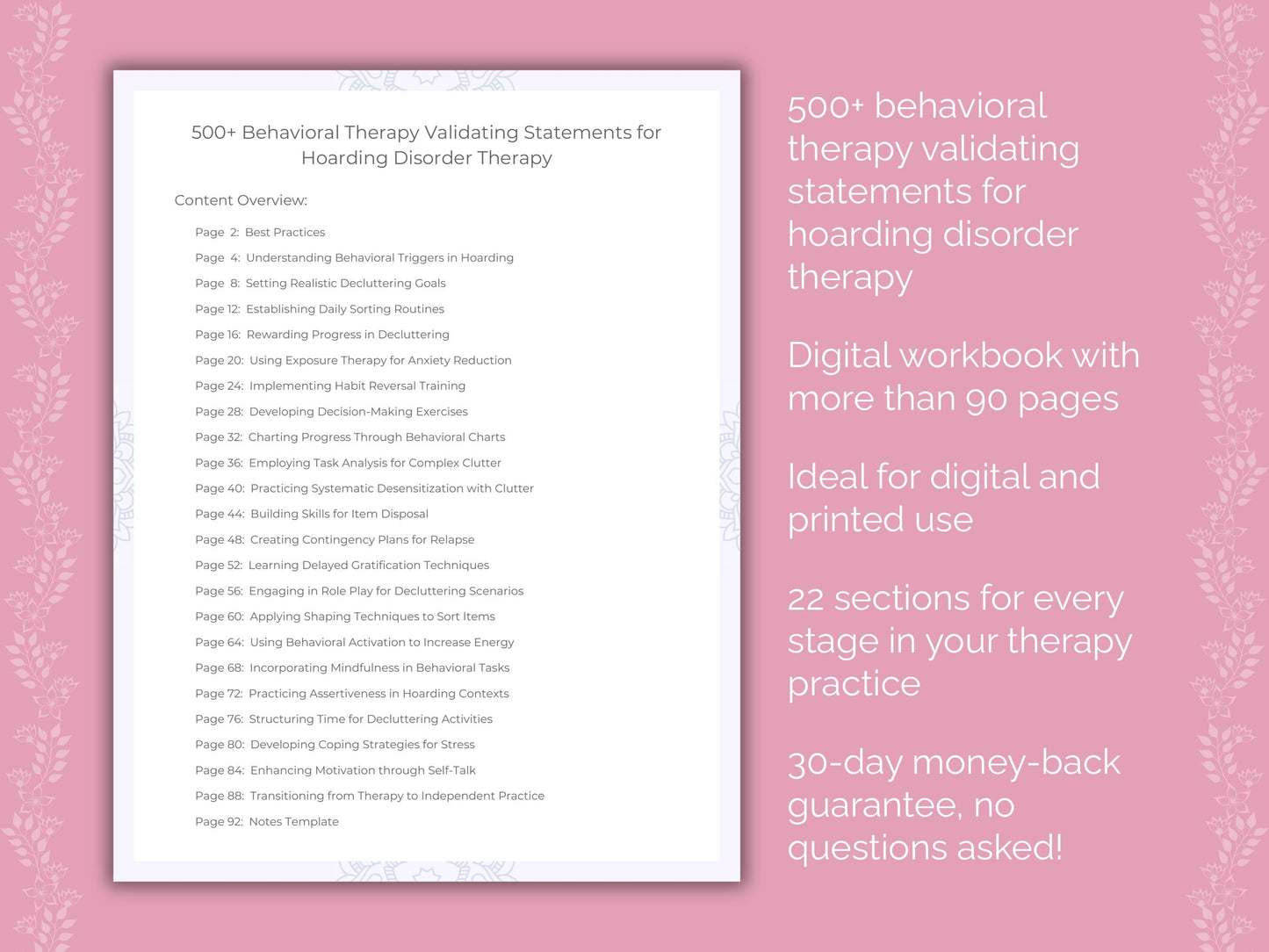 Hoarding Disorder Behavioral Therapy Therapist Worksheets