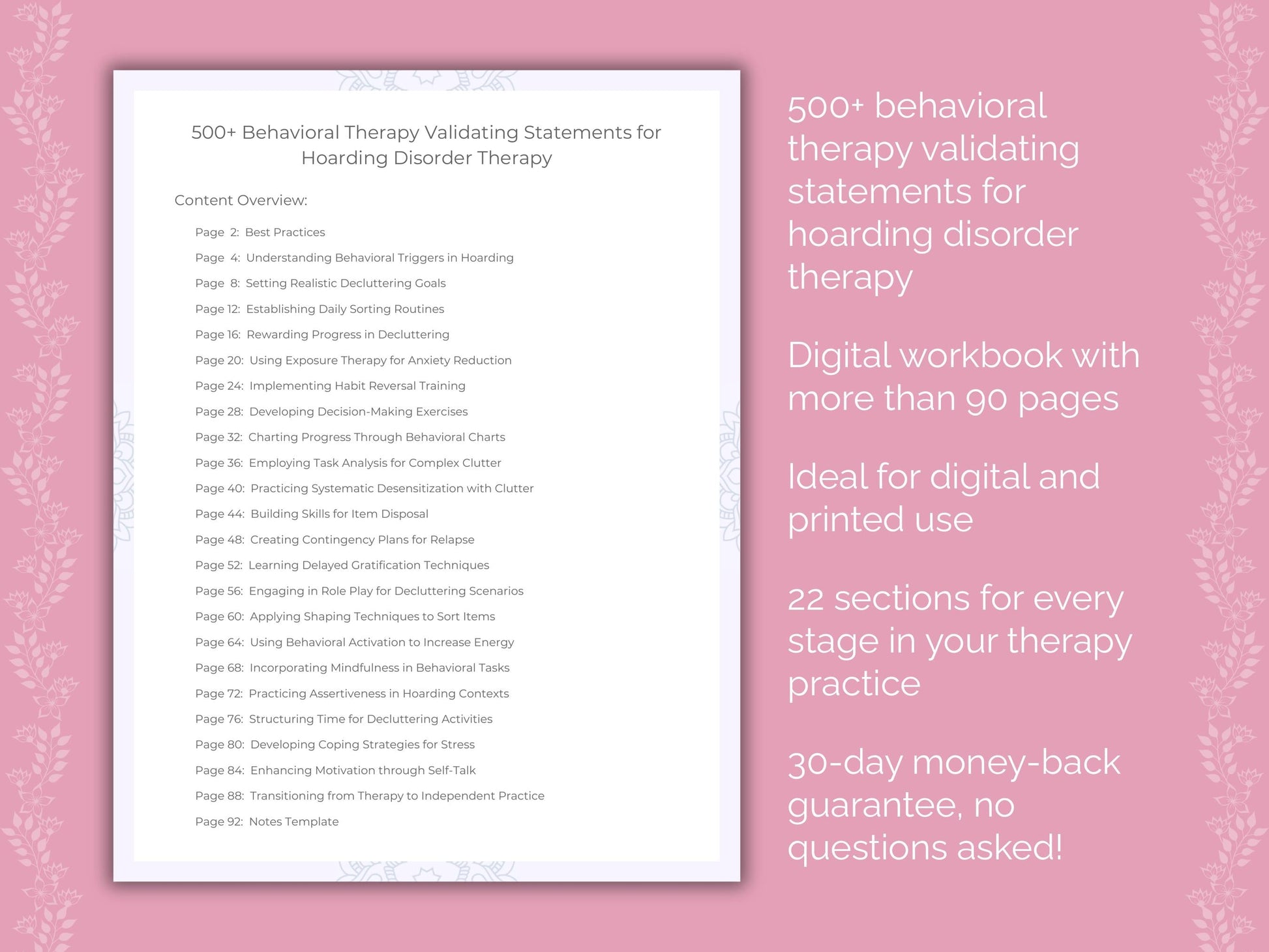 Hoarding Disorder Behavioral Therapy Therapist Worksheets