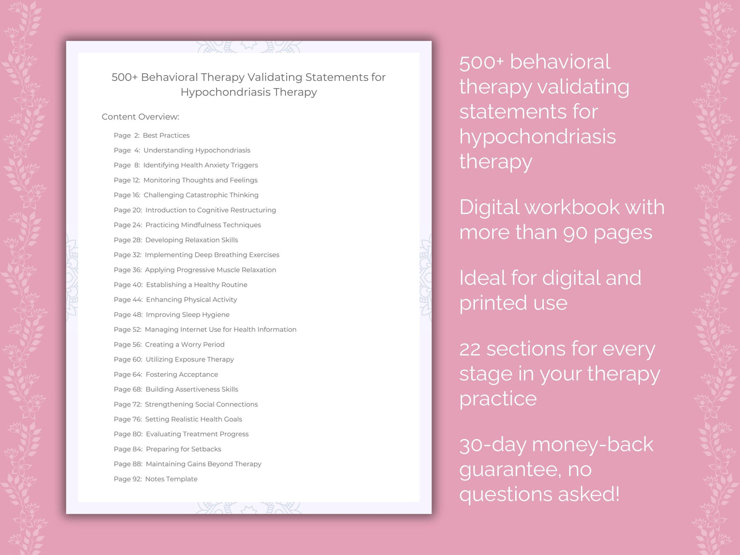 Hypochondriasis Behavioral Therapy Therapist Worksheets