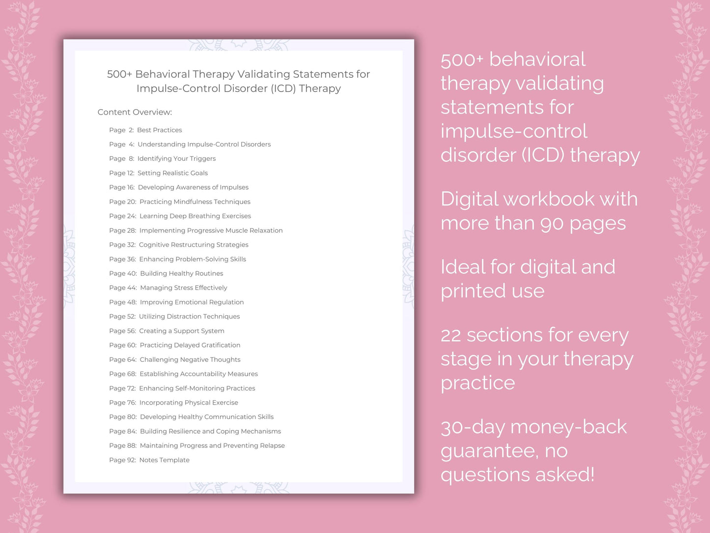 Impulse-Control Disorder (ICD) Behavioral Therapy Therapist Worksheets