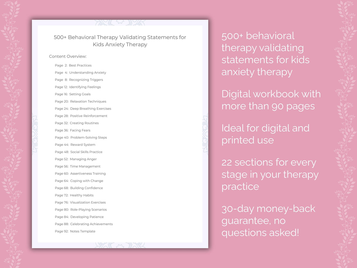 Kids Anxiety Behavioral Therapy Therapist Worksheets