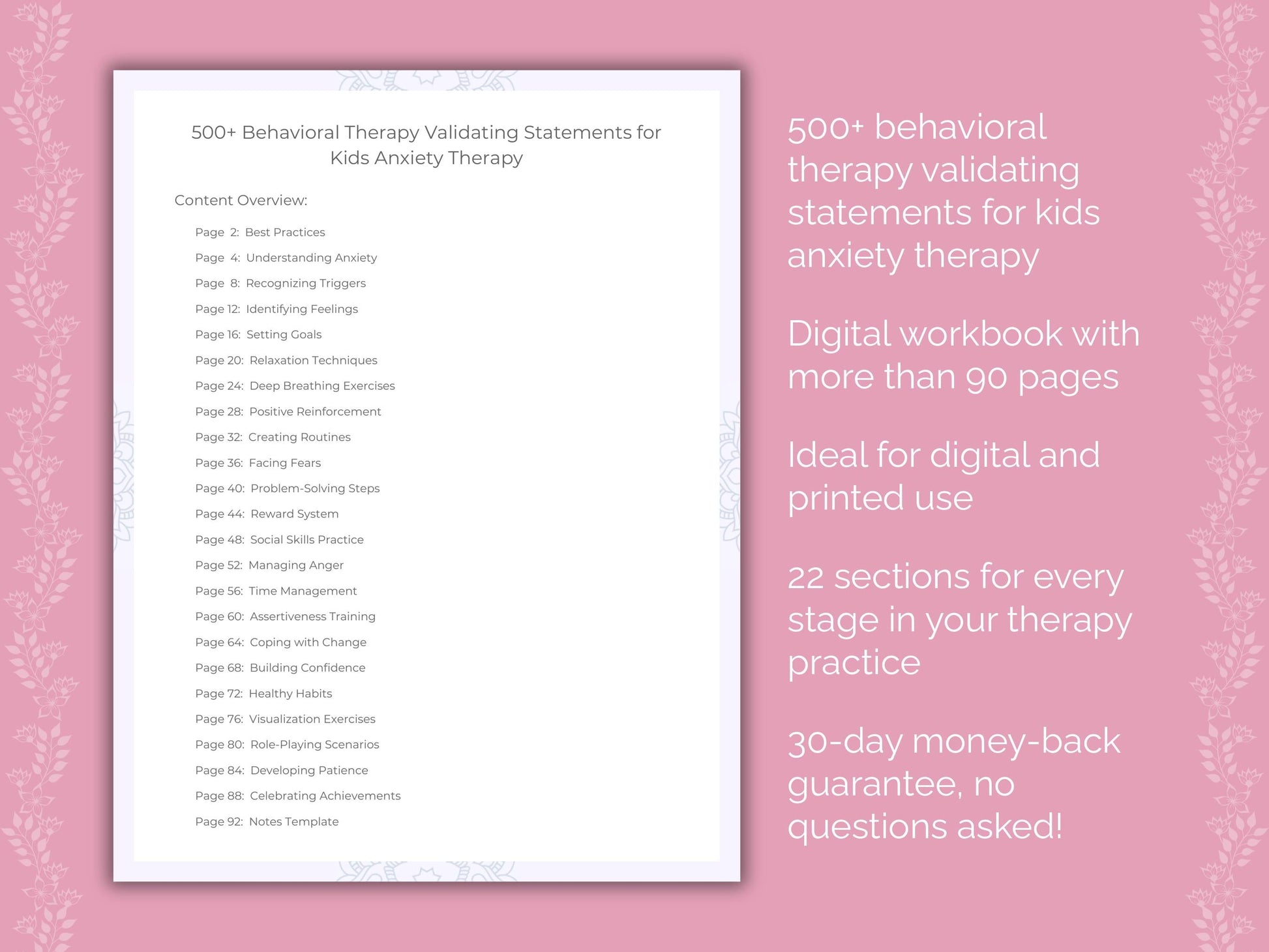 Kids Anxiety Behavioral Therapy Therapist Worksheets