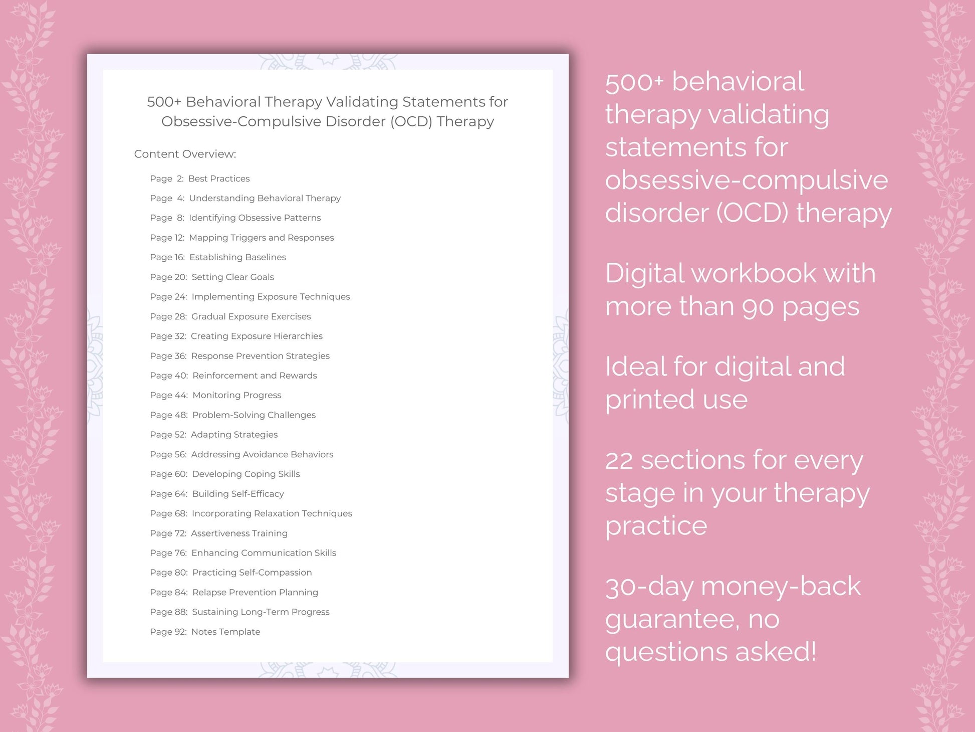 Obsessive-Compulsive Disorder (OCD) Behavioral Therapy Therapist Worksheets