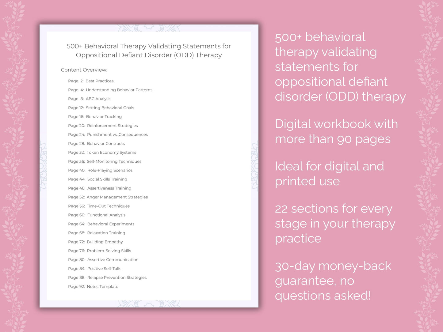 Oppositional Defiant Disorder (ODD) Behavioral Therapy Therapist Worksheets