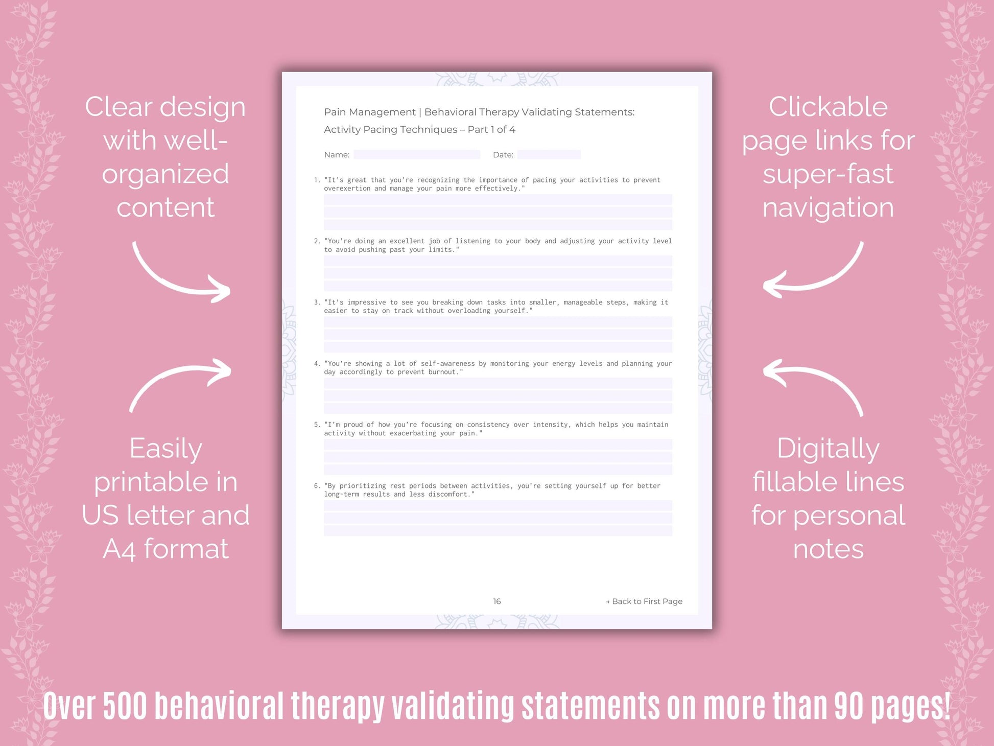 Pain Management Behavioral Therapy Counseling Templates