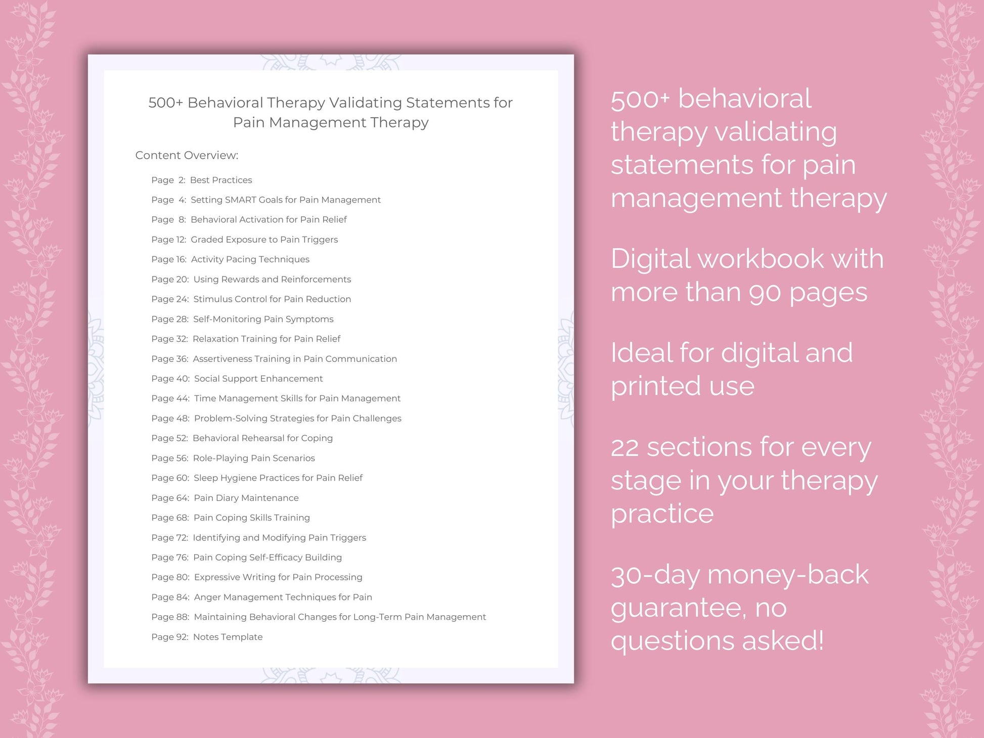 Pain Management Behavioral Therapy Therapist Worksheets