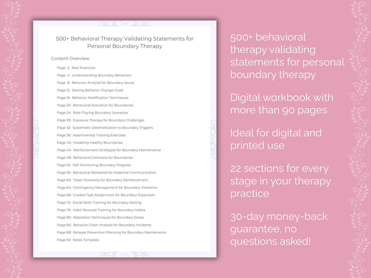 Personal Boundary Behavioral Therapy Therapist Worksheets