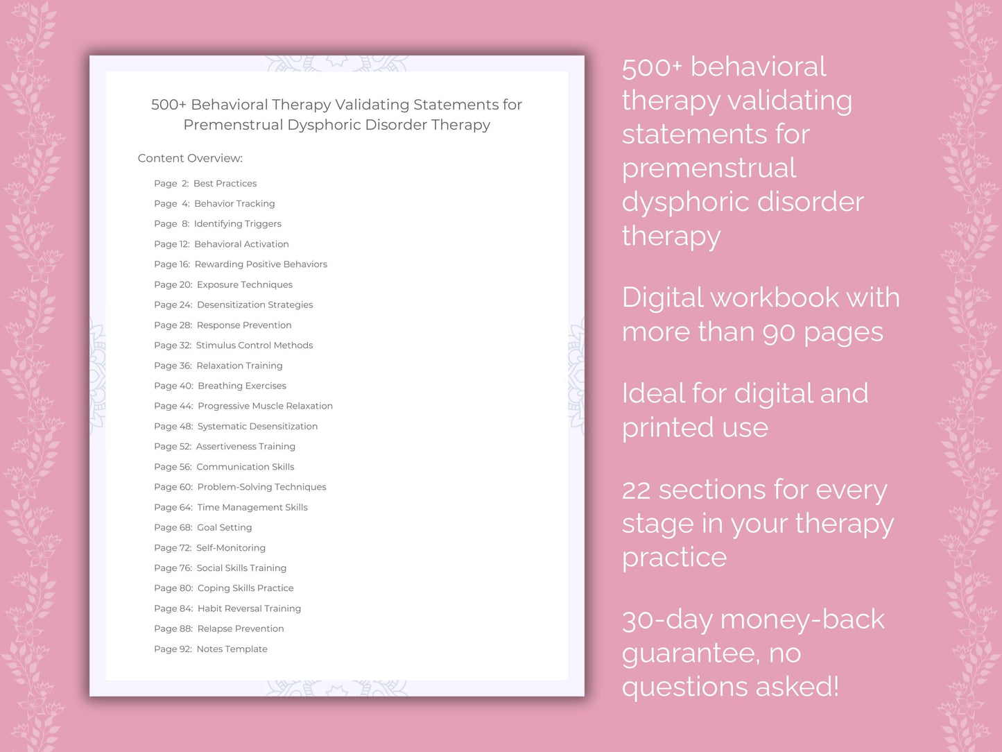 Premenstrual Dysphoric Disorder Behavioral Therapy Therapist Worksheets