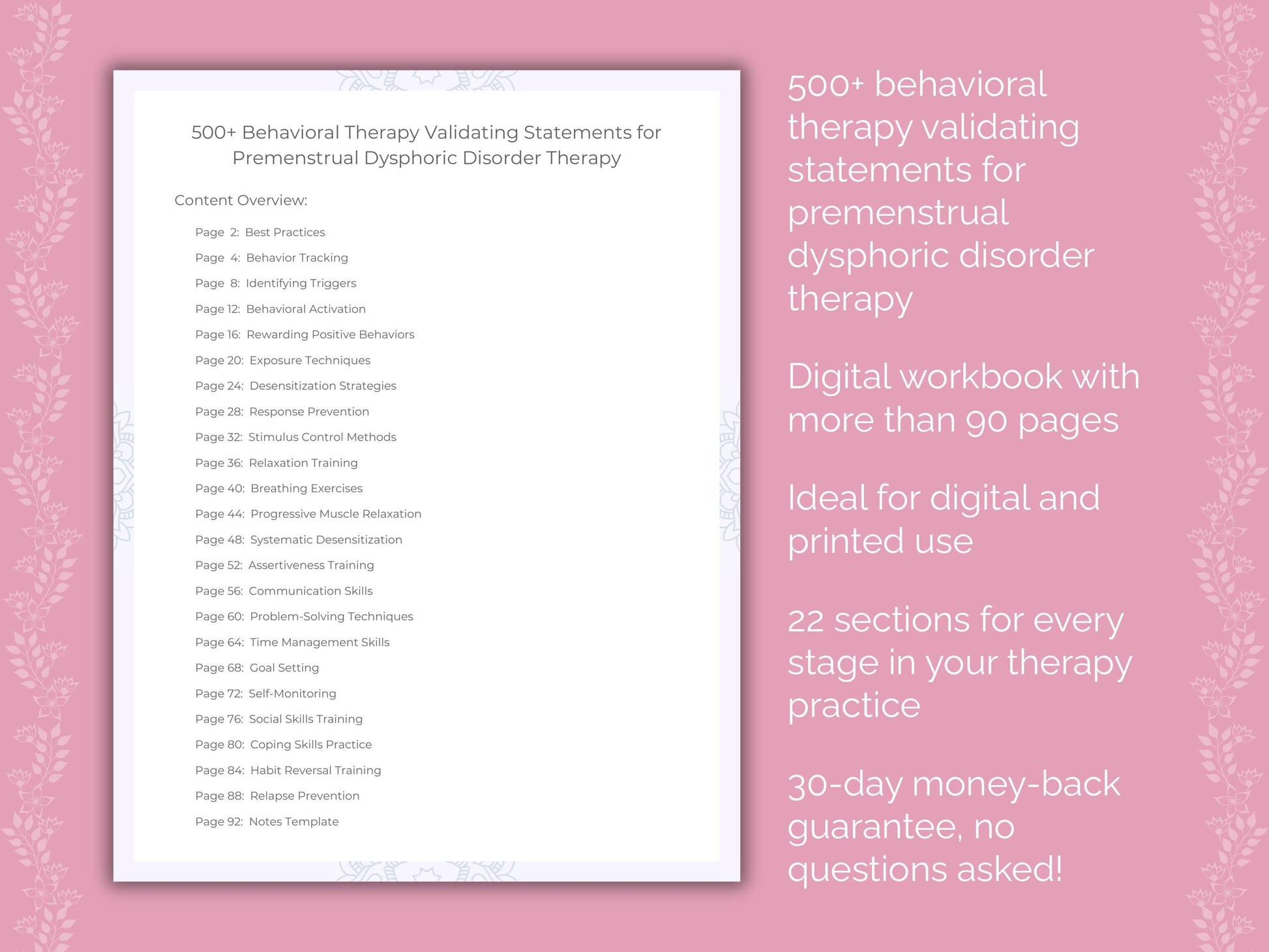 Premenstrual Dysphoric Disorder Behavioral Therapy Therapist Worksheets