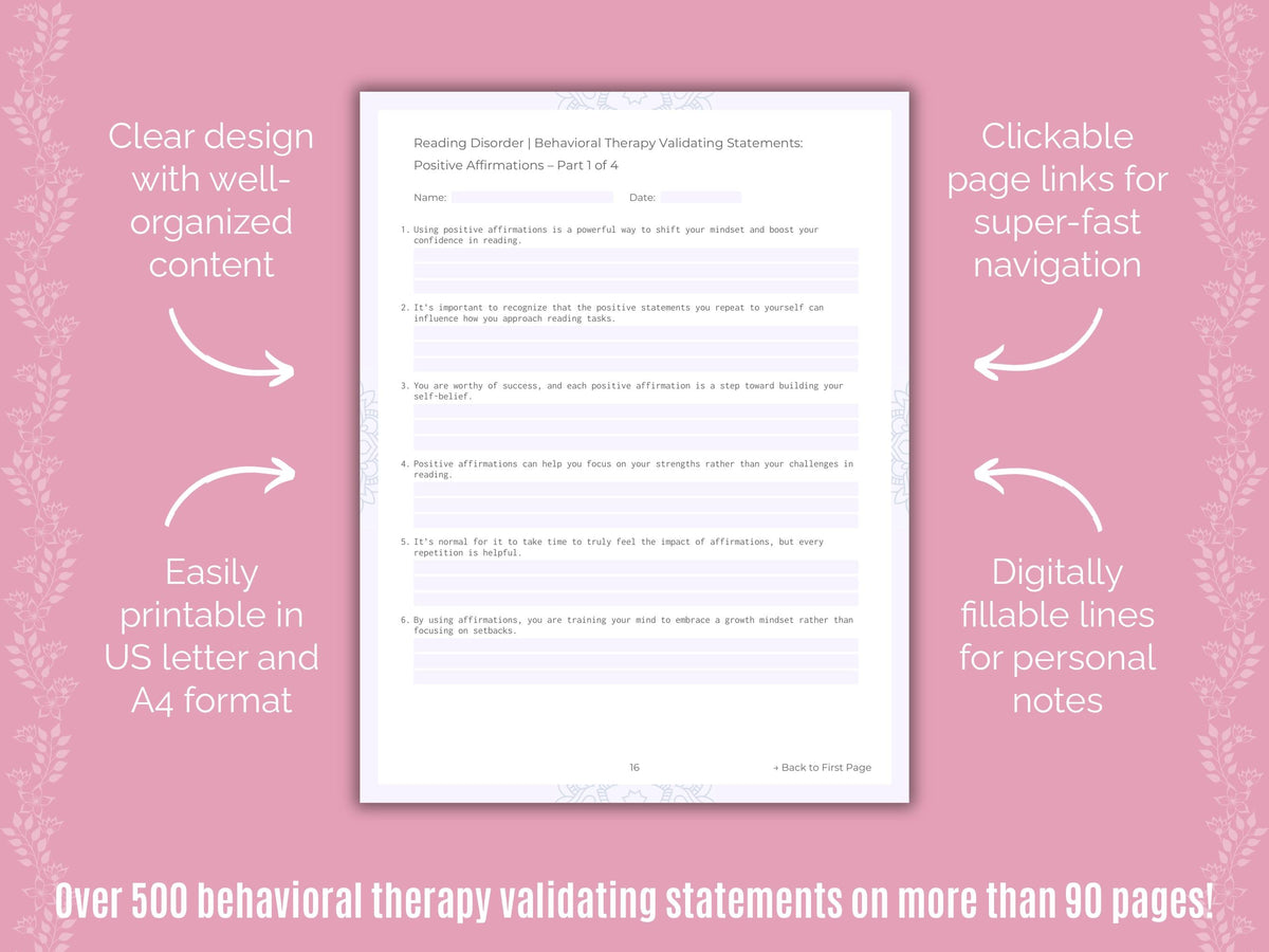 Reading Disorder Behavioral Therapy Counseling Templates