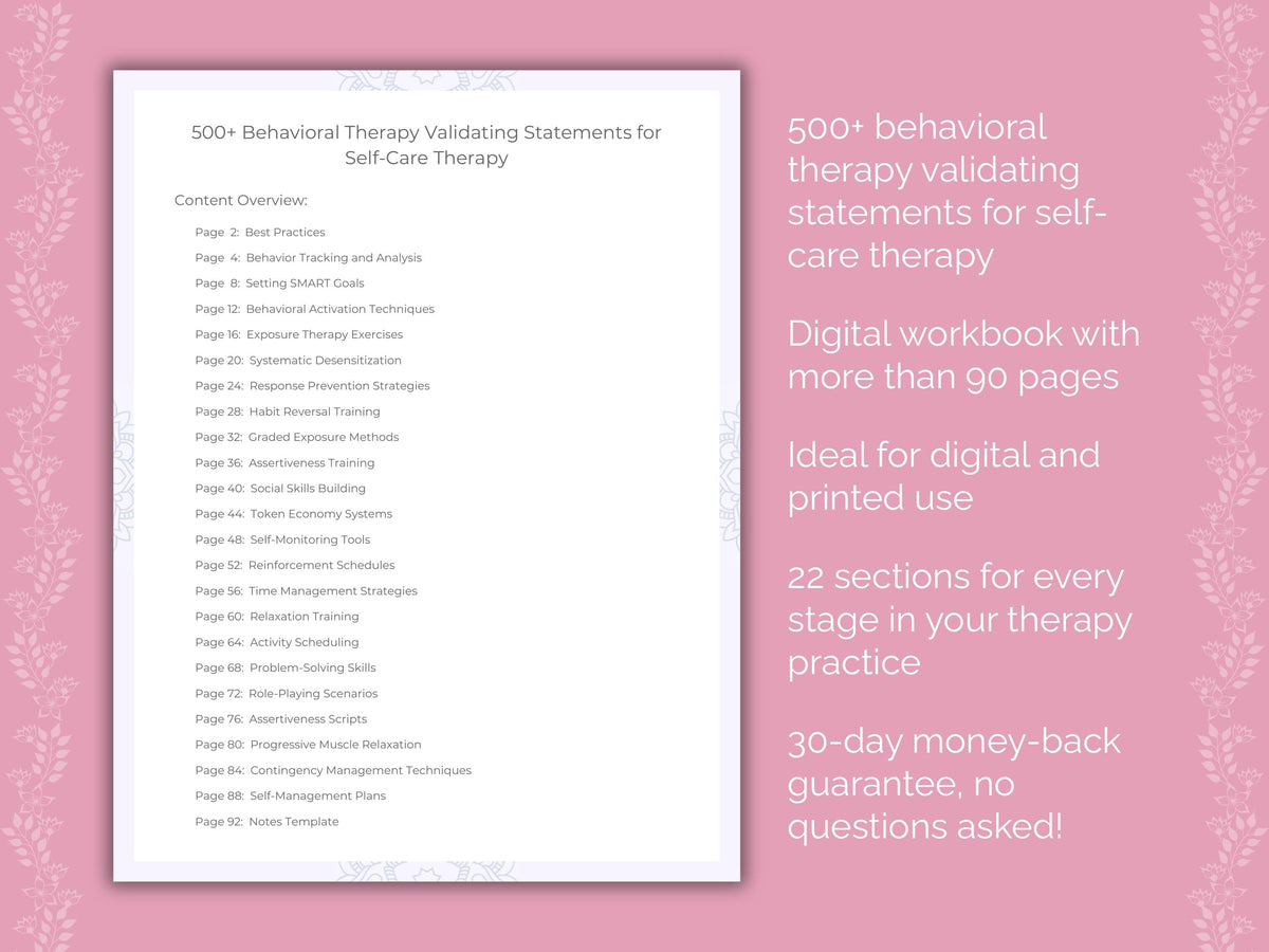 Self-Care Behavioral Therapy Therapist Worksheets