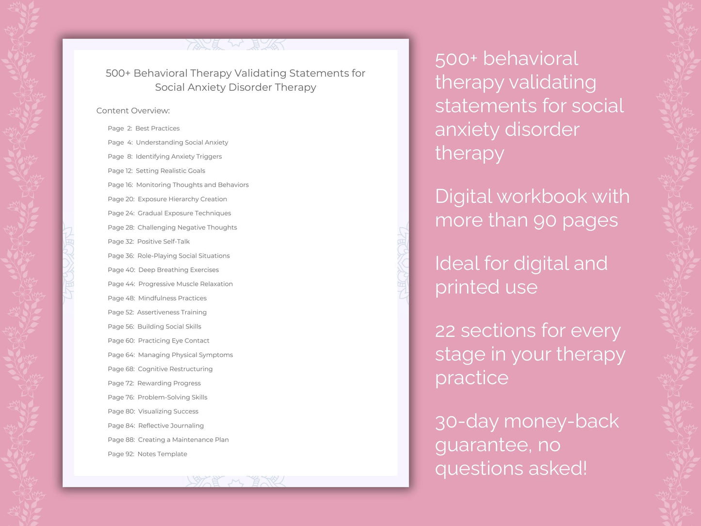 Social Anxiety Disorder Behavioral Therapy Therapist Worksheets