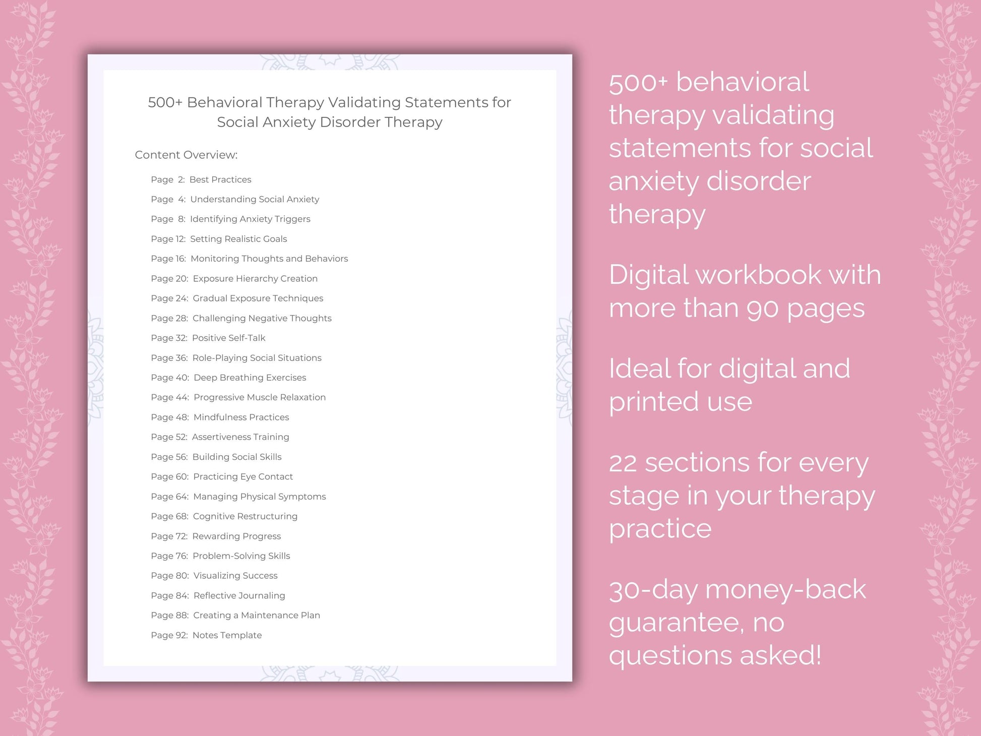 Social Anxiety Disorder Behavioral Therapy Therapist Worksheets