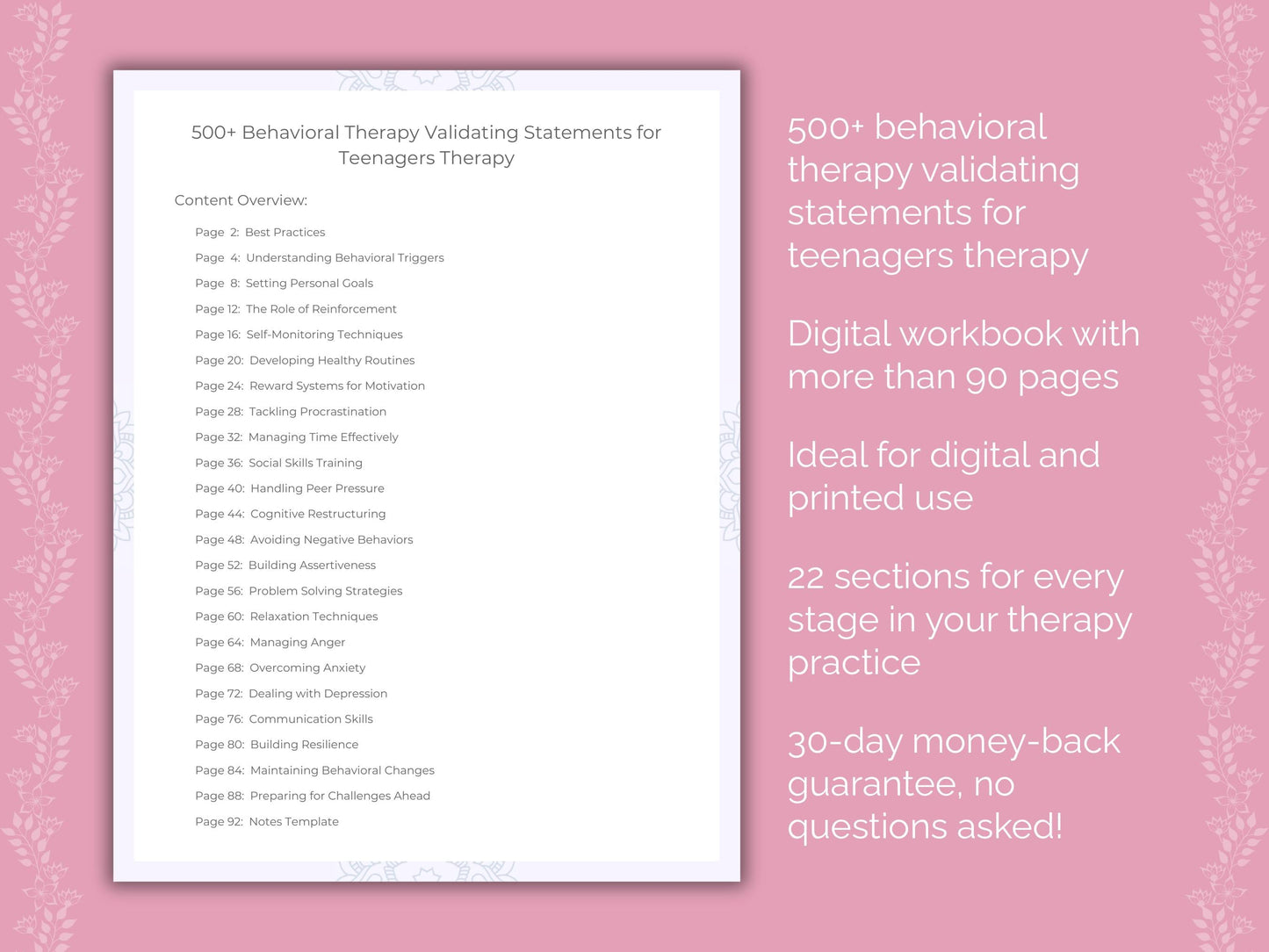Teenagers Behavioral Therapy Therapist Worksheets