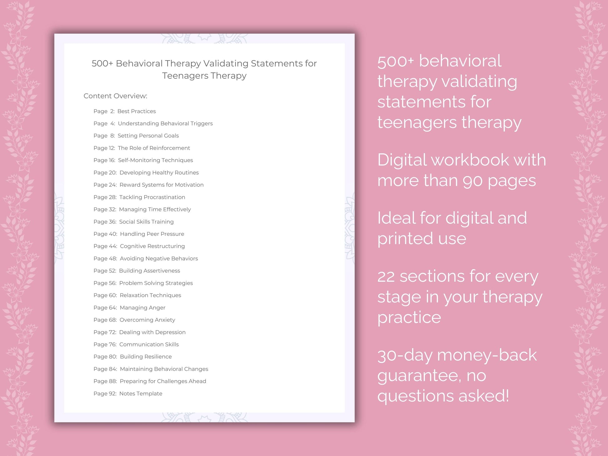 Teenagers Behavioral Therapy Therapist Worksheets