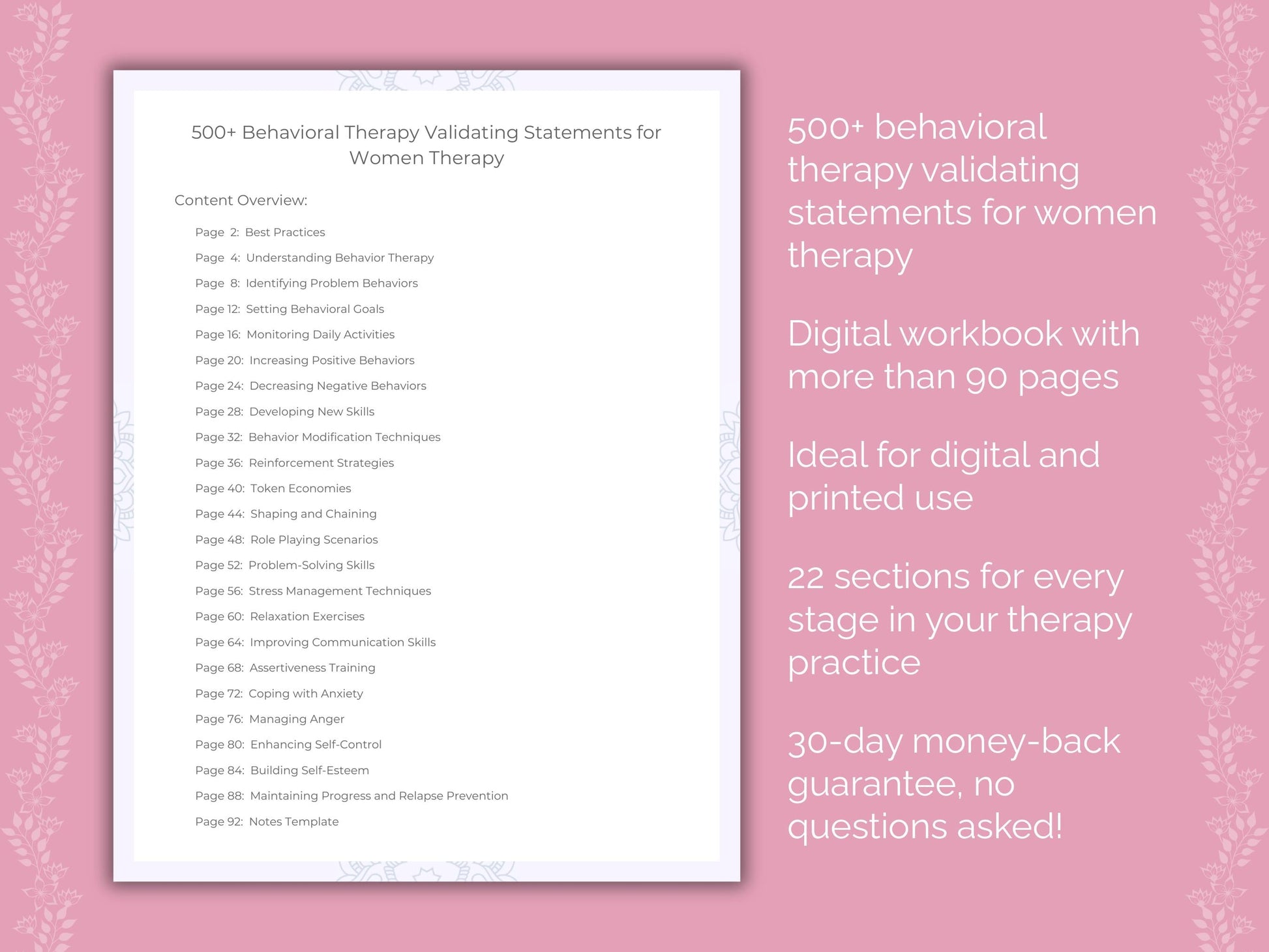 Women Behavioral Therapy Therapist Worksheets