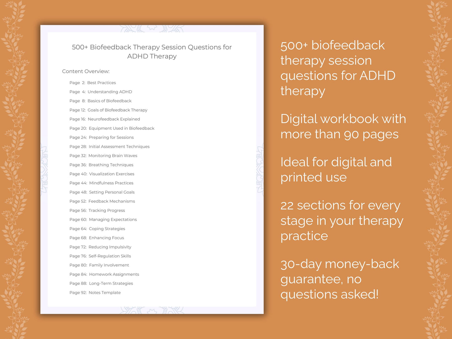 ADHD Biofeedback Therapy Therapist Worksheets