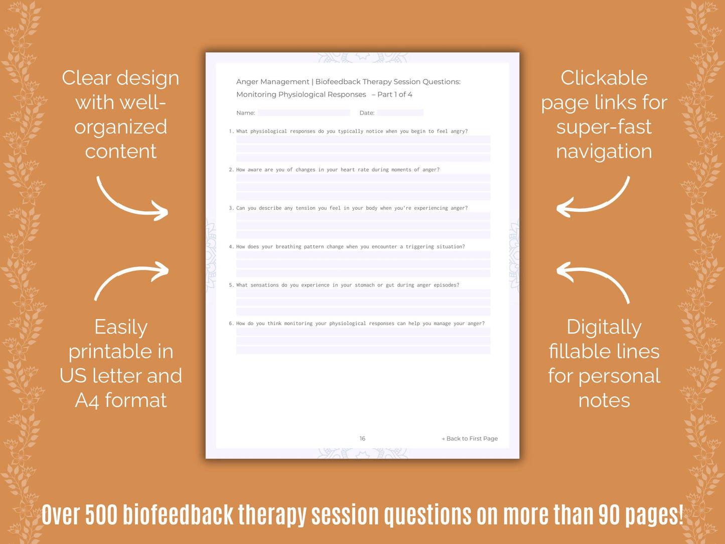 Anger Management Biofeedback Therapy Counseling Templates