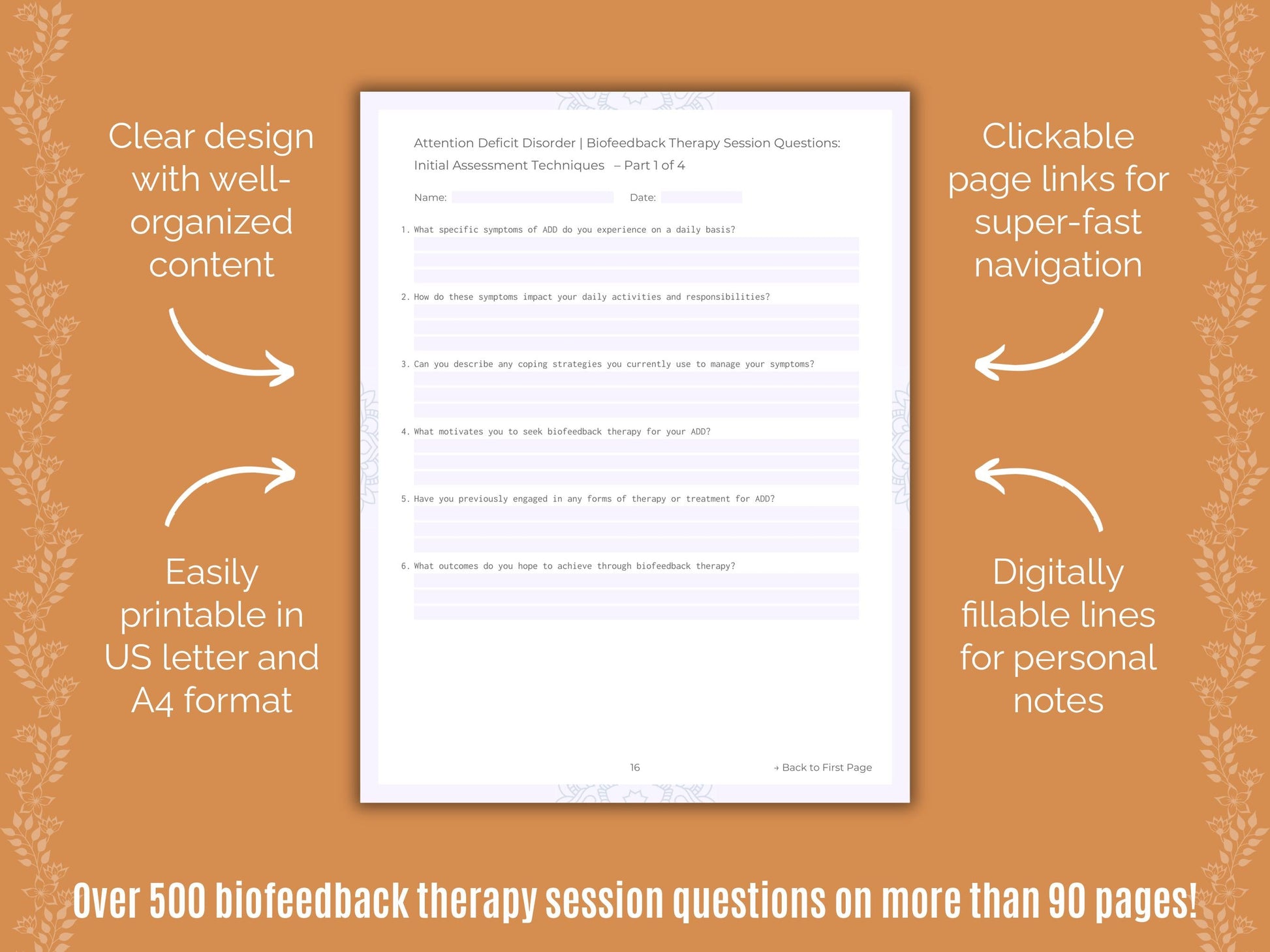 Attention Deficit Disorder (ADD) Biofeedback Therapy Counseling Templates