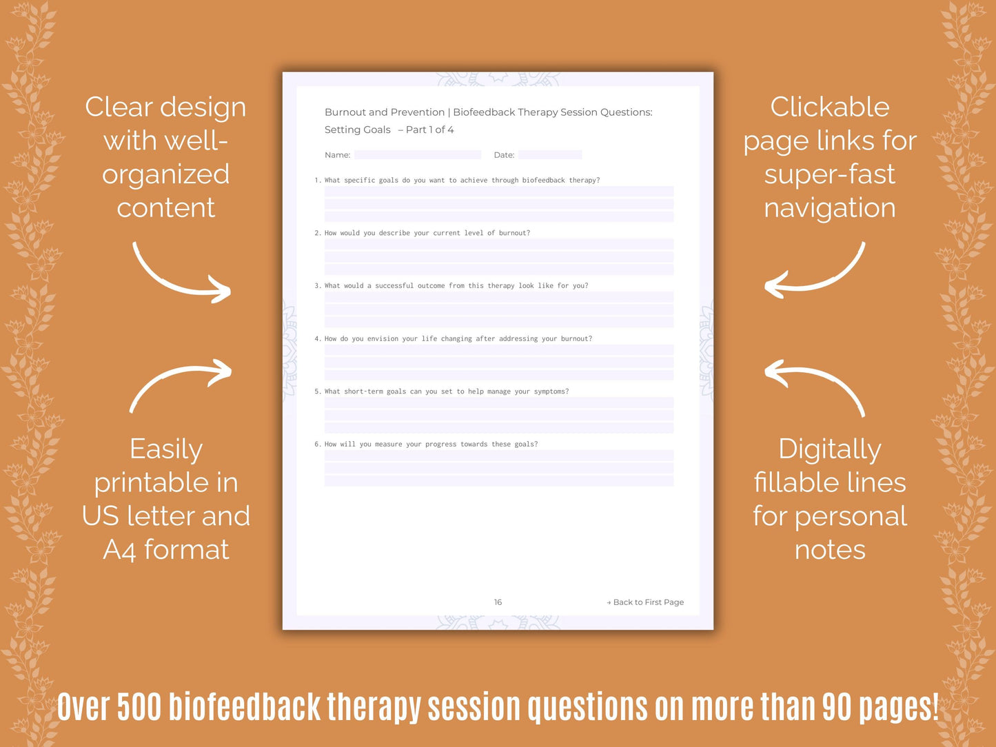 Burnout and Prevention Biofeedback Therapy Counseling Templates