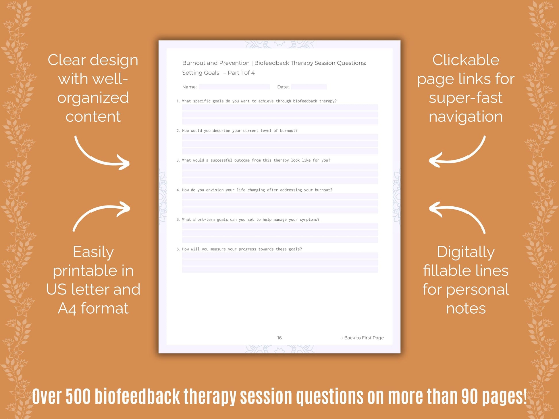 Burnout and Prevention Biofeedback Therapy Counseling Templates