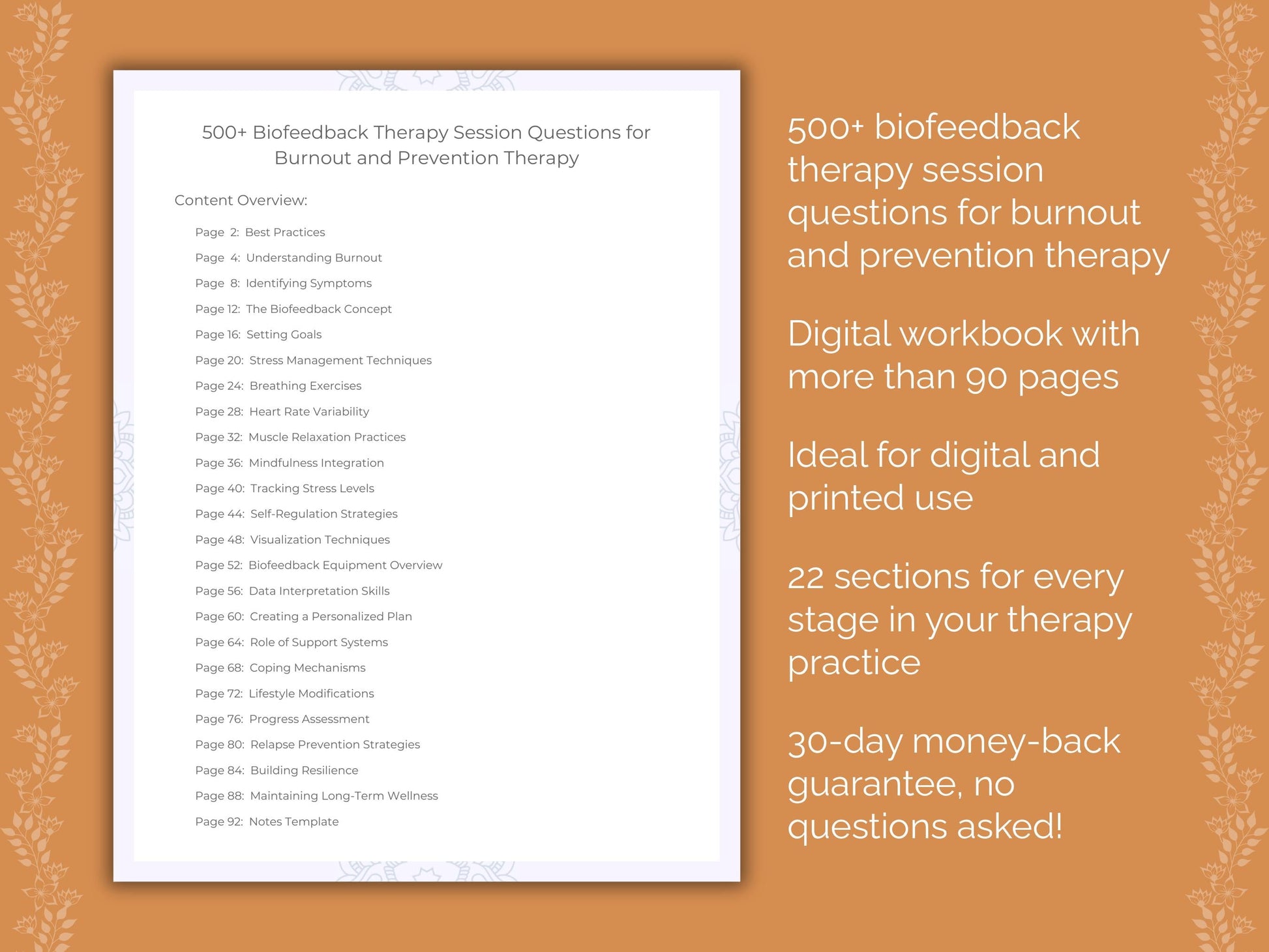 Burnout and Prevention Biofeedback Therapy Therapist Worksheets