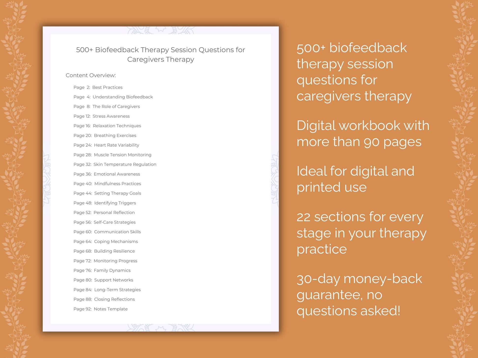 Caregivers Biofeedback Therapy Therapist Worksheets