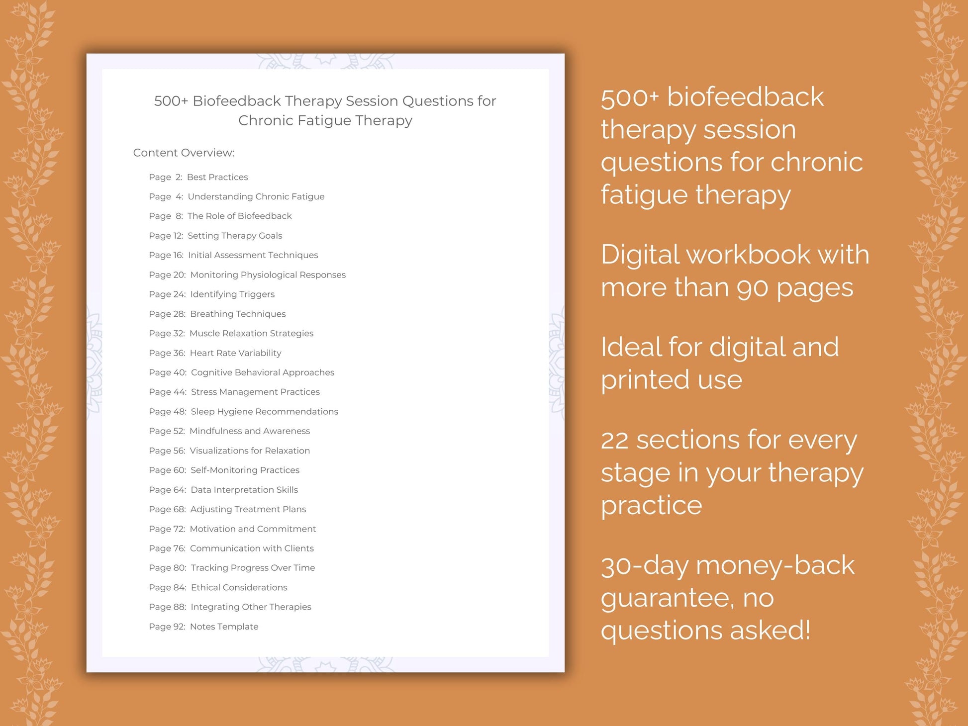 Chronic Fatigue Biofeedback Therapy Therapist Worksheets