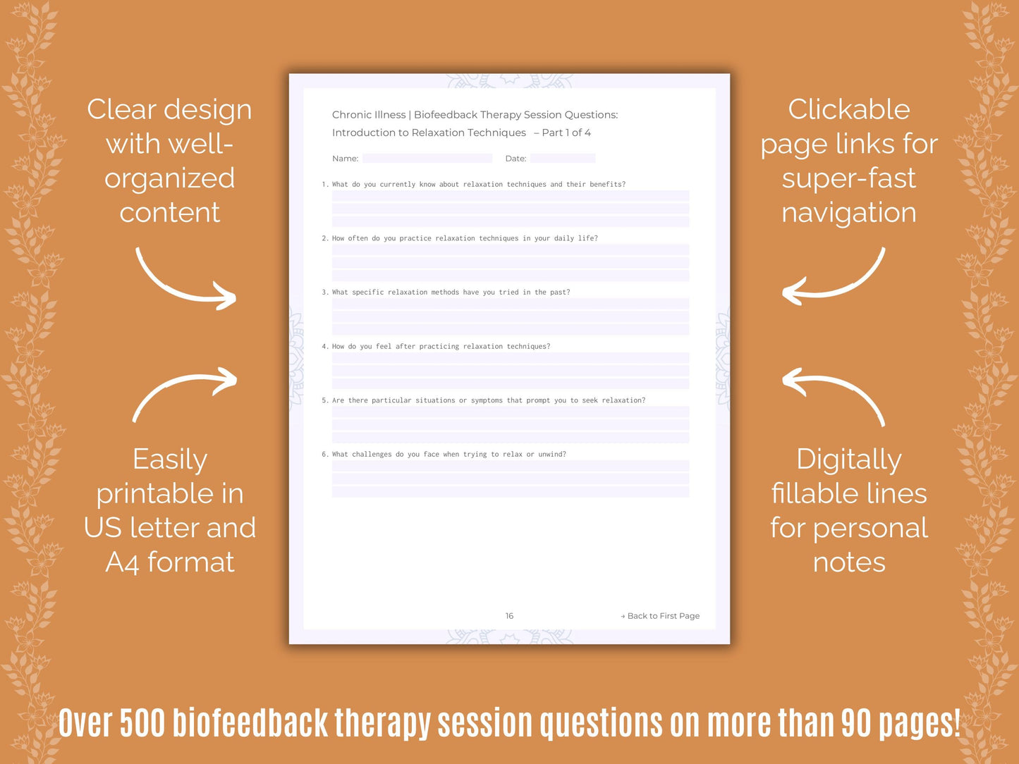 Chronic Illness Biofeedback Therapy Counseling Templates