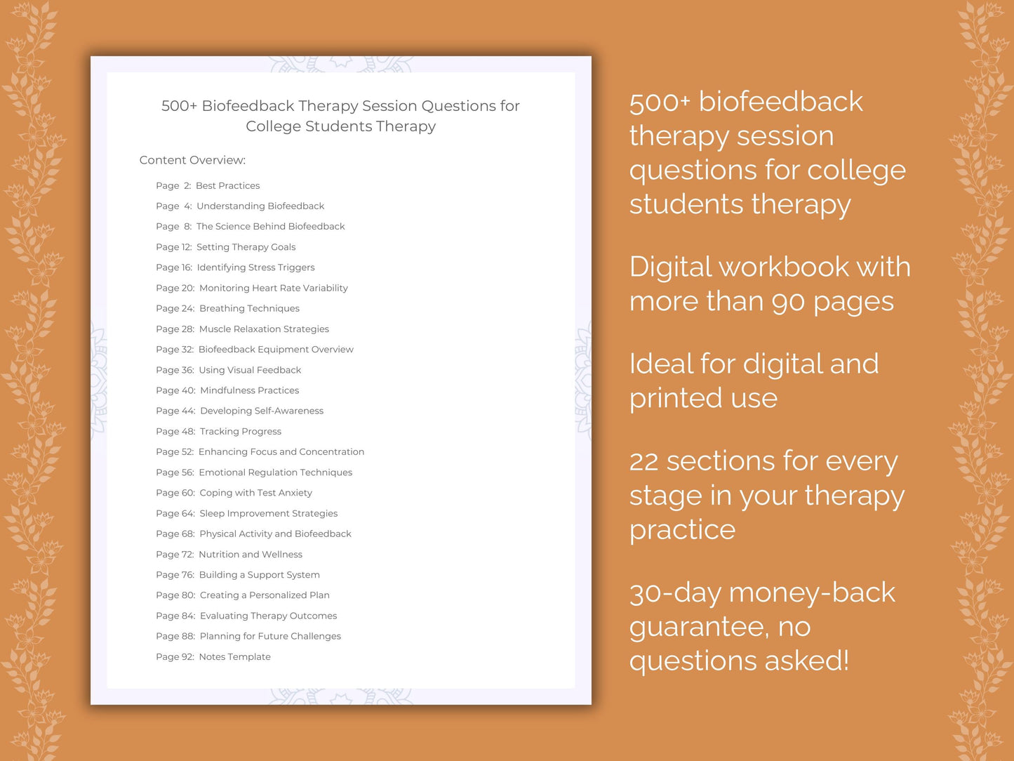 College Students Biofeedback Therapy Therapist Worksheets