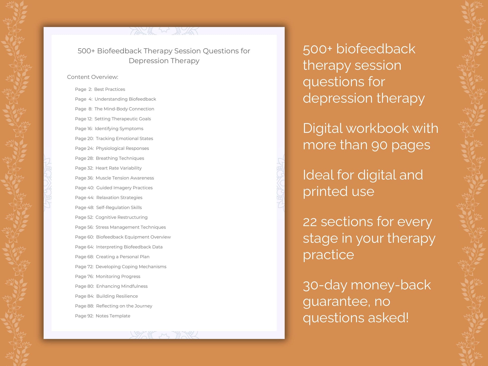 Depression Biofeedback Therapy Therapist Worksheets