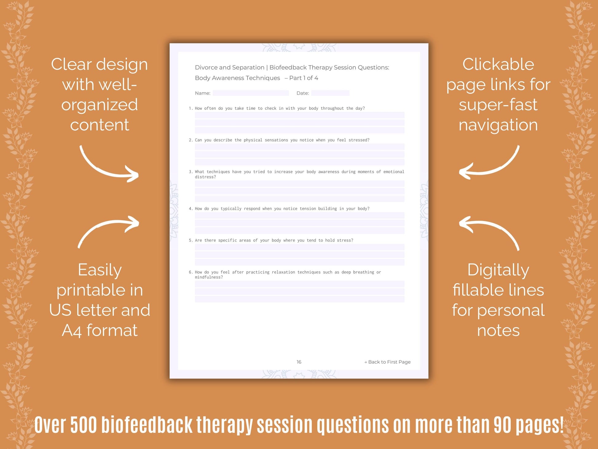 Divorce and Separation Biofeedback Therapy Counseling Templates