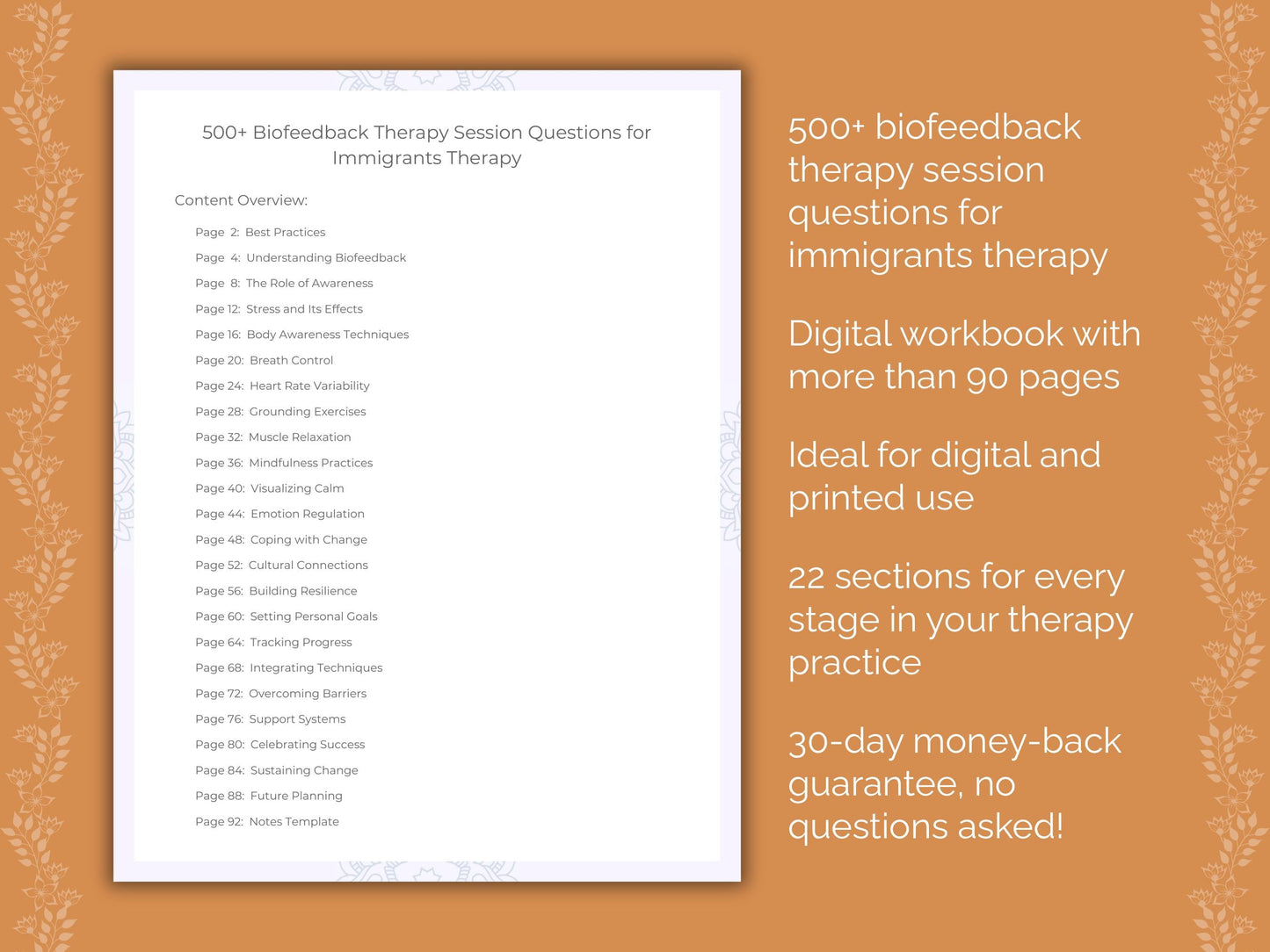 Immigrants Biofeedback Therapy Therapist Worksheets