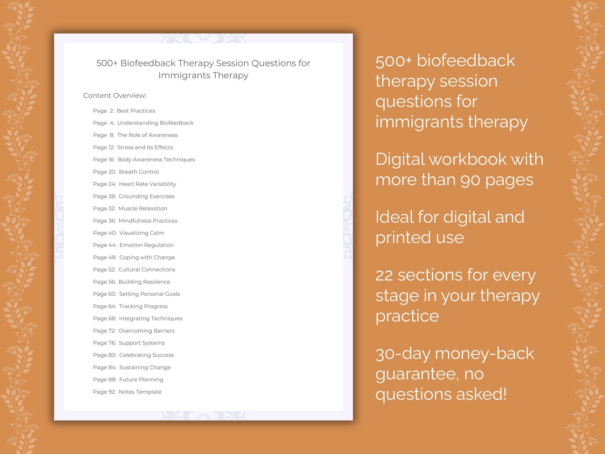 Immigrants Biofeedback Therapy Therapist Worksheets