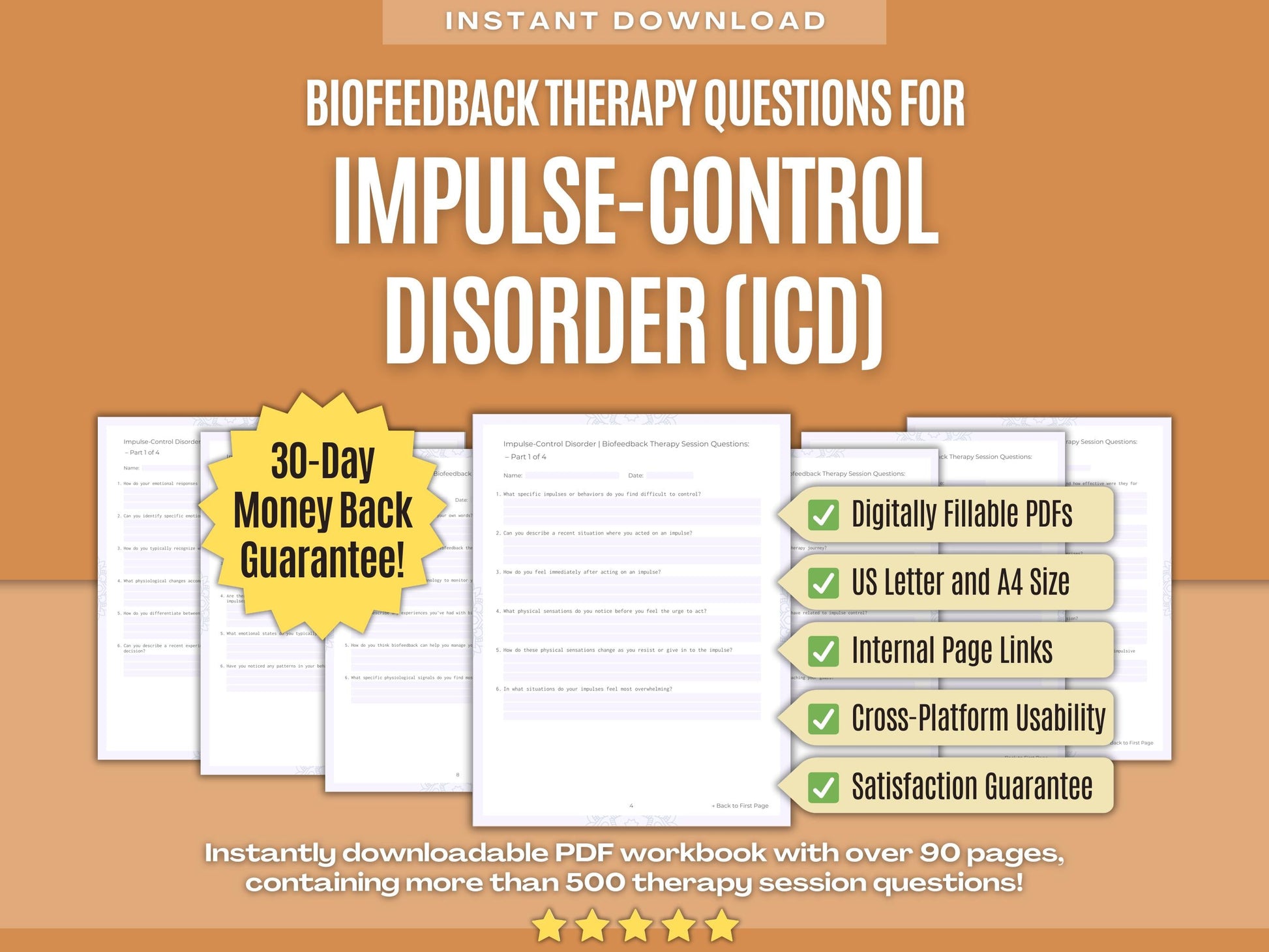 Impulse-Control Disorder (ICD) Biofeedback Therapy Psychology Workbooks