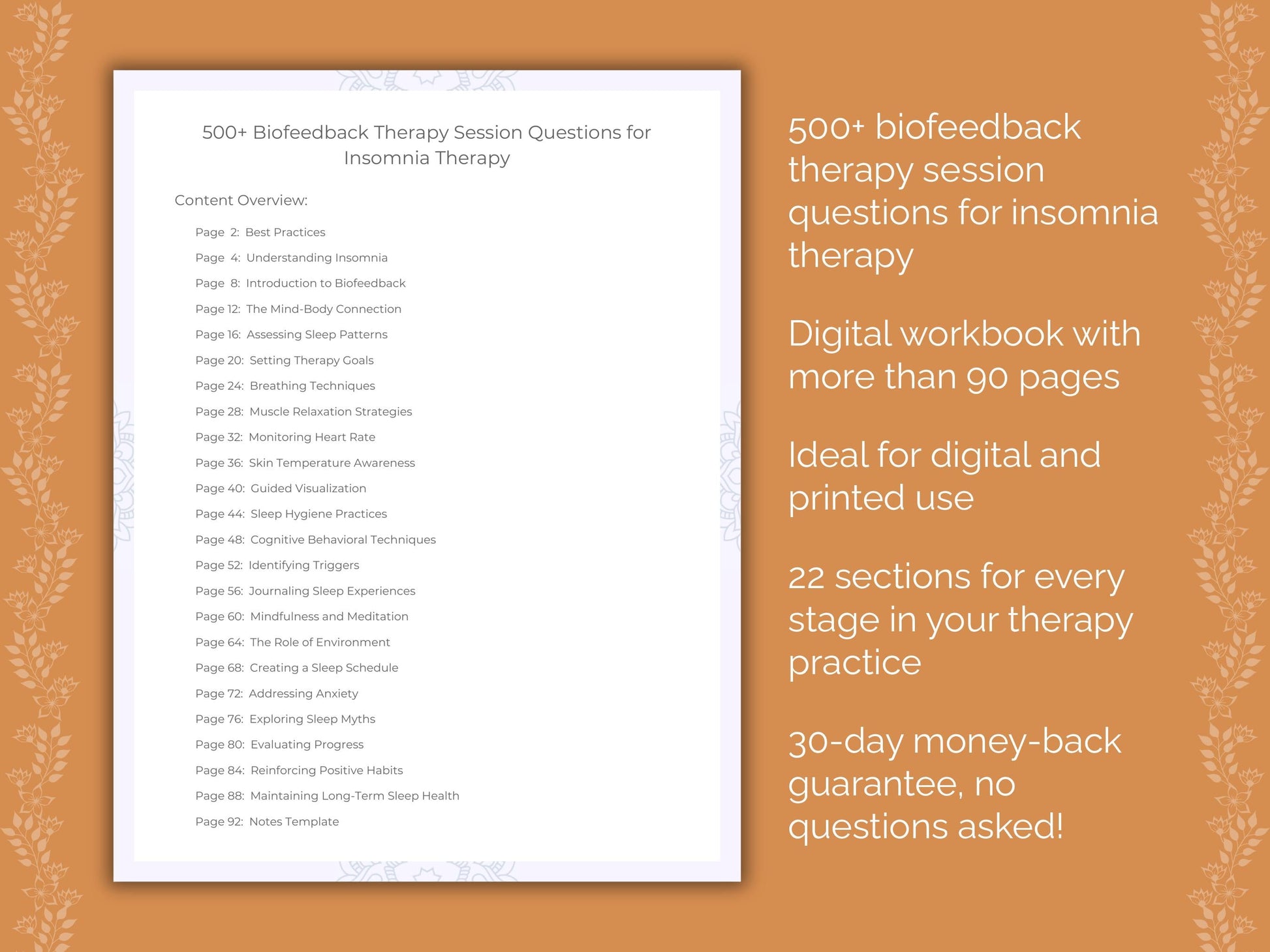 Insomnia Biofeedback Therapy Therapist Worksheets